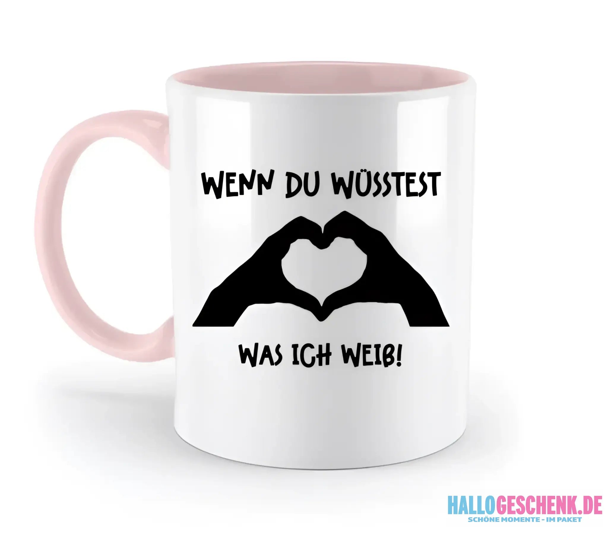 Keine Frage, ich liebe Dich auch! • Hände • personalisierter Text • zweifarbige Tasse 330ml mit farbigem Innendruck spülmaschinengeeignet