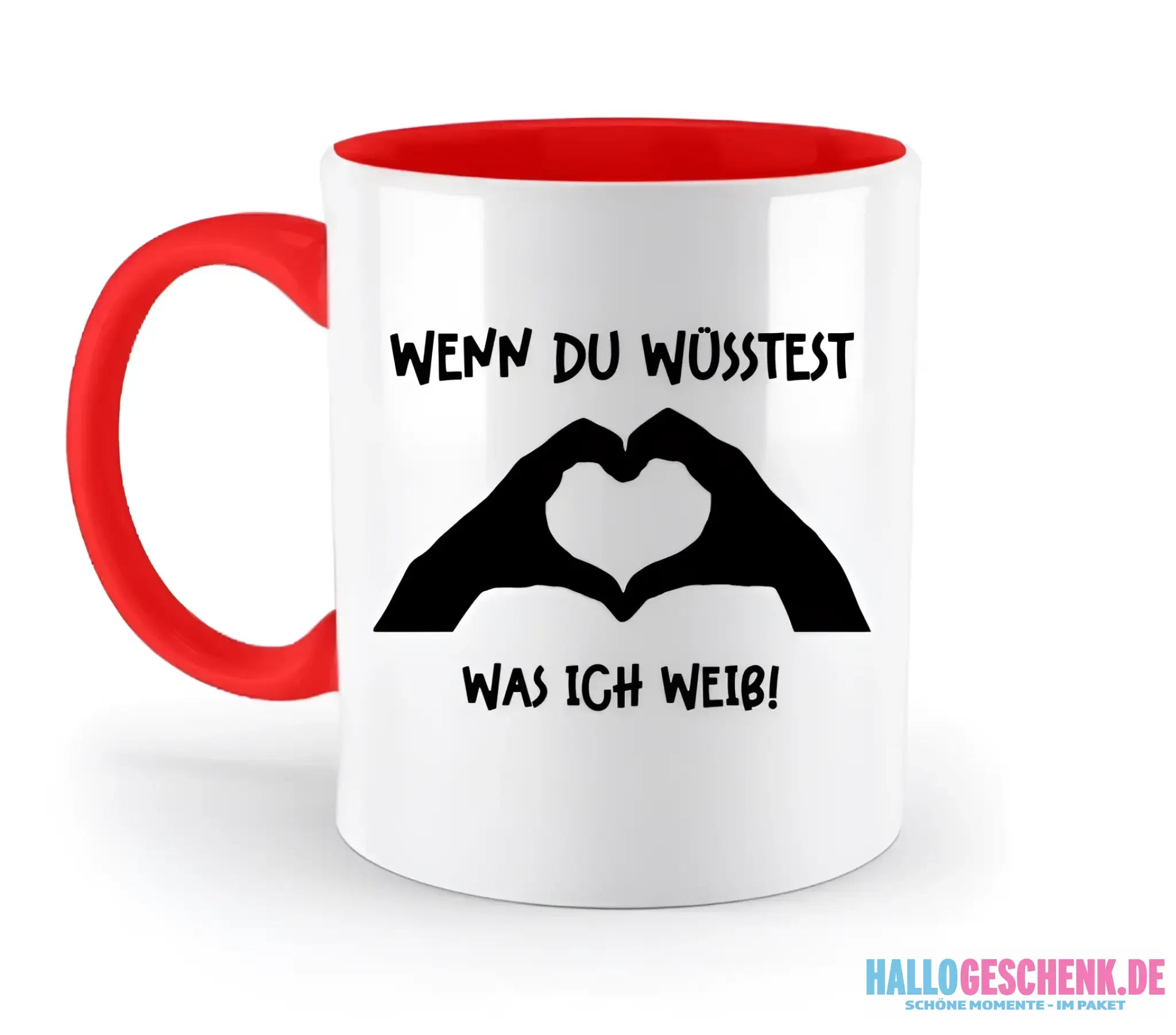 Keine Frage, ich liebe Dich auch! • Hände • personalisierter Text • zweifarbige Tasse 330ml mit farbigem Innendruck spülmaschinengeeignet