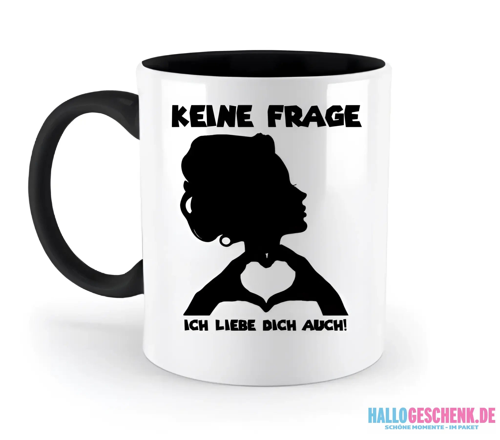 Keine Frage, ich liebe Dich auch! • personalisierter Text • zweifarbige Tasse 330ml mit farbigem Innendruck spülmaschinengeeignet
