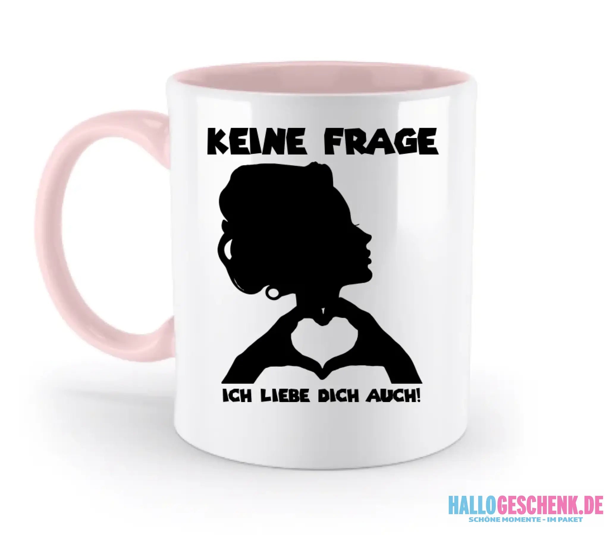 Keine Frage, ich liebe Dich auch! • personalisierter Text • zweifarbige Tasse 330ml mit farbigem Innendruck spülmaschinengeeignet