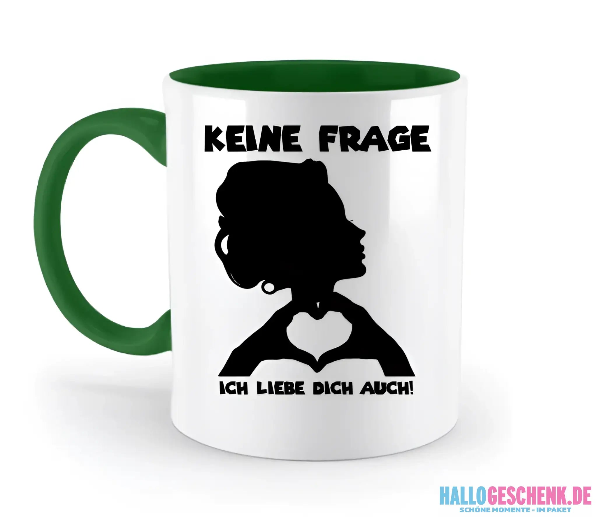 Keine Frage, ich liebe Dich auch! • personalisierter Text • zweifarbige Tasse 330ml mit farbigem Innendruck spülmaschinengeeignet