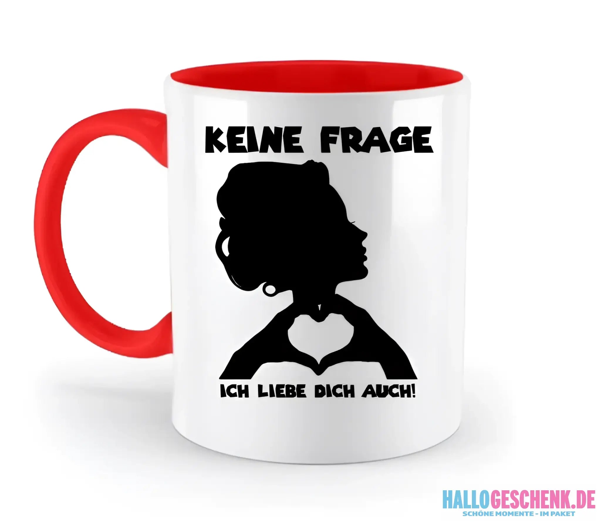 Keine Frage, ich liebe Dich auch! • personalisierter Text • zweifarbige Tasse 330ml mit farbigem Innendruck spülmaschinengeeignet