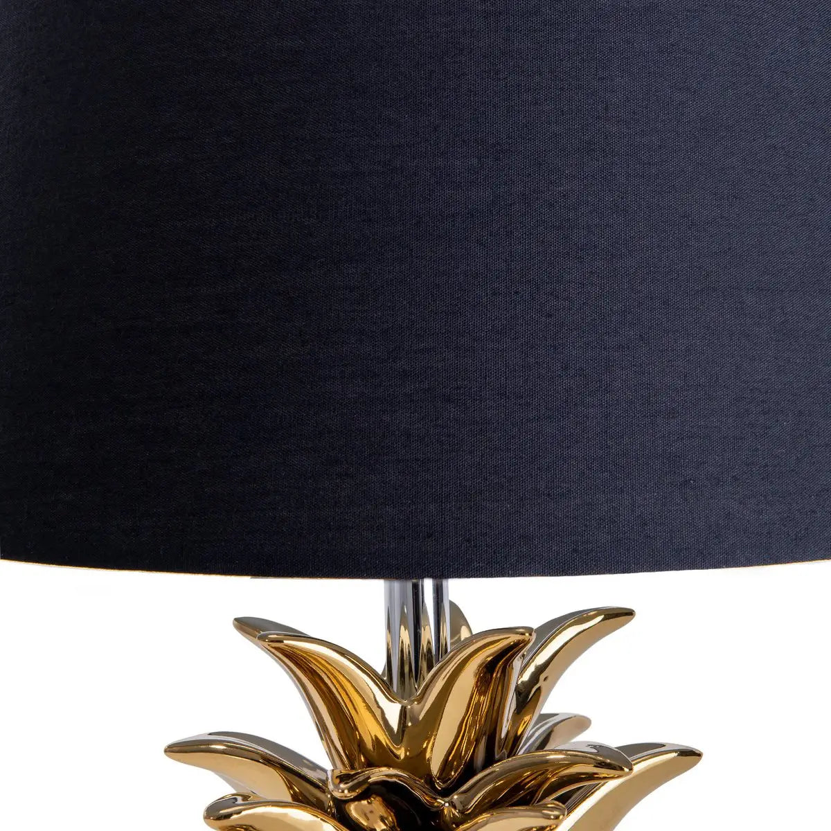 Keramik-Tischleuchte "ANANAS", Tischlampe aus Keramik mit goldfarbener Glasur und schwarzem Stoffschirm, mit E14-Fassung, für Esszimmer, Wohnzimmer, Diele oder Büro, Tischleuchte 45 cm hoch