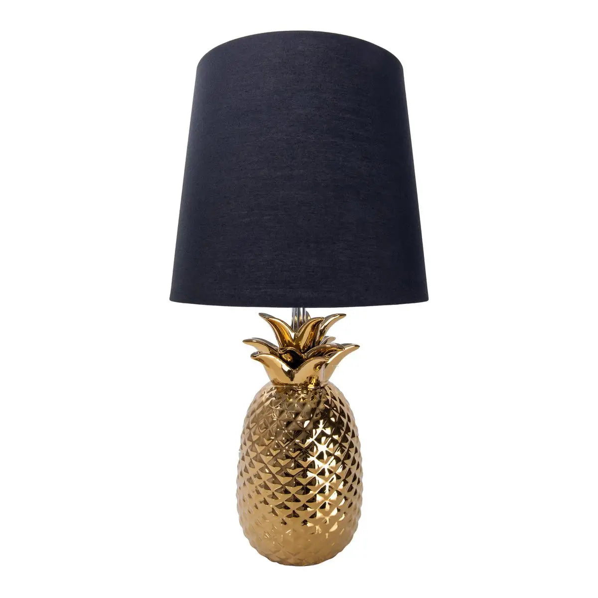 Keramik-Tischleuchte "ANANAS", Tischlampe aus Keramik mit goldfarbener Glasur und schwarzem Stoffschirm, mit E14-Fassung, für Esszimmer, Wohnzimmer, Diele oder Büro, Tischleuchte 45 cm hoch