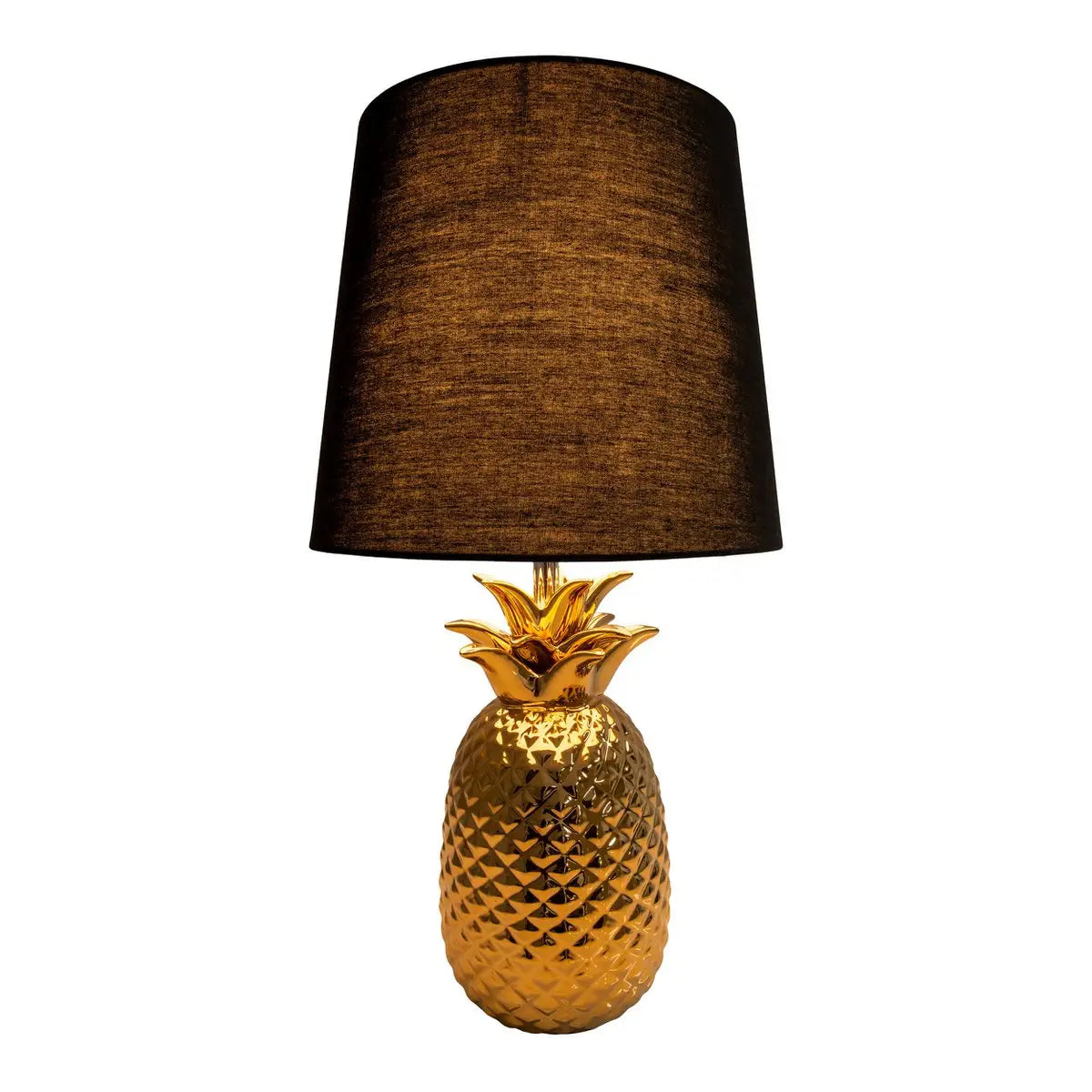 Keramik-Tischleuchte "ANANAS", Tischlampe aus Keramik mit goldfarbener Glasur und schwarzem Stoffschirm, mit E14-Fassung, für Esszimmer, Wohnzimmer, Diele oder Büro, Tischleuchte 45 cm hoch
