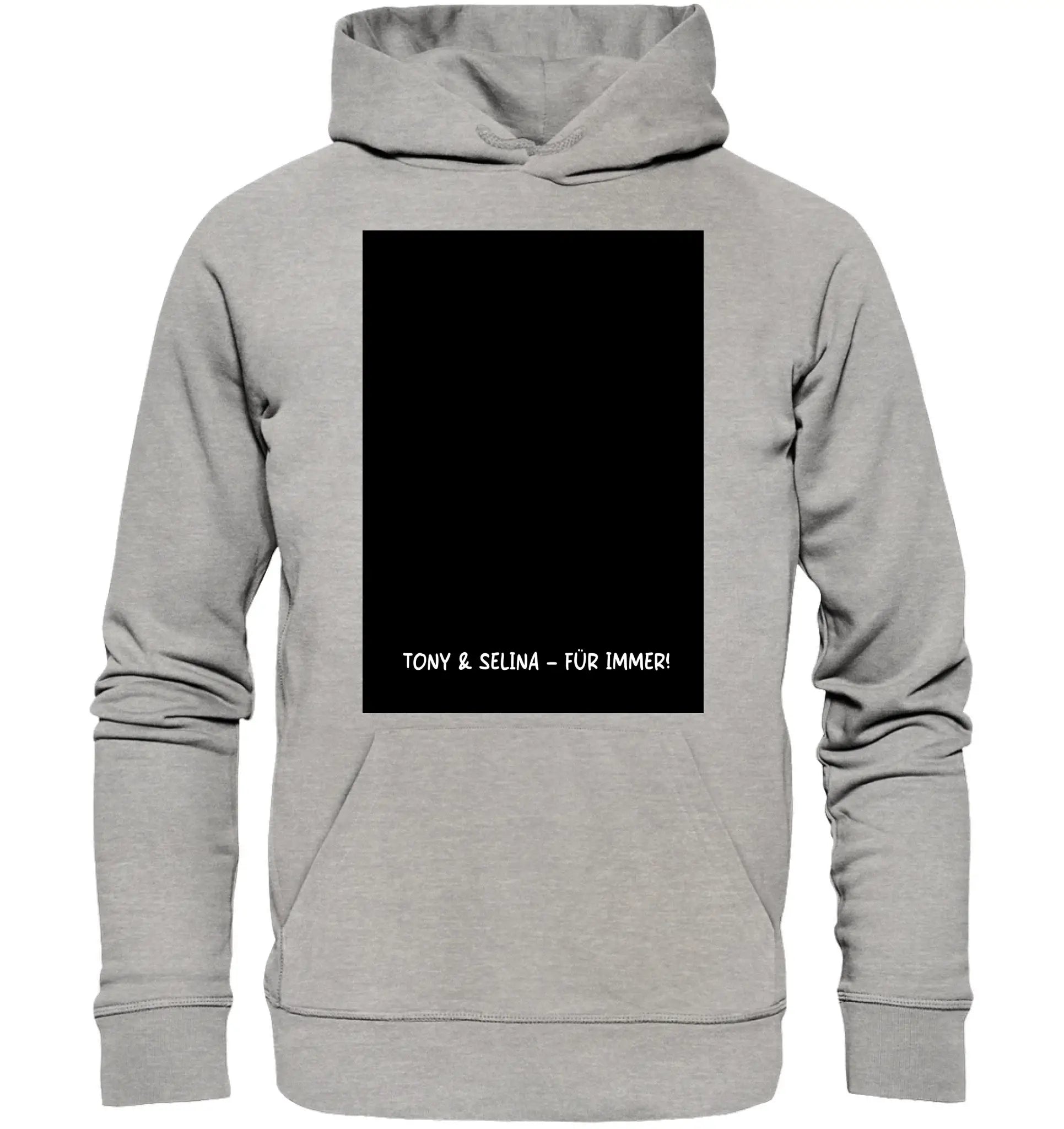 Heathergraue kapuzenjacke mit schwarzem rechteckigem grafikprint und weißem text aus der statement collection