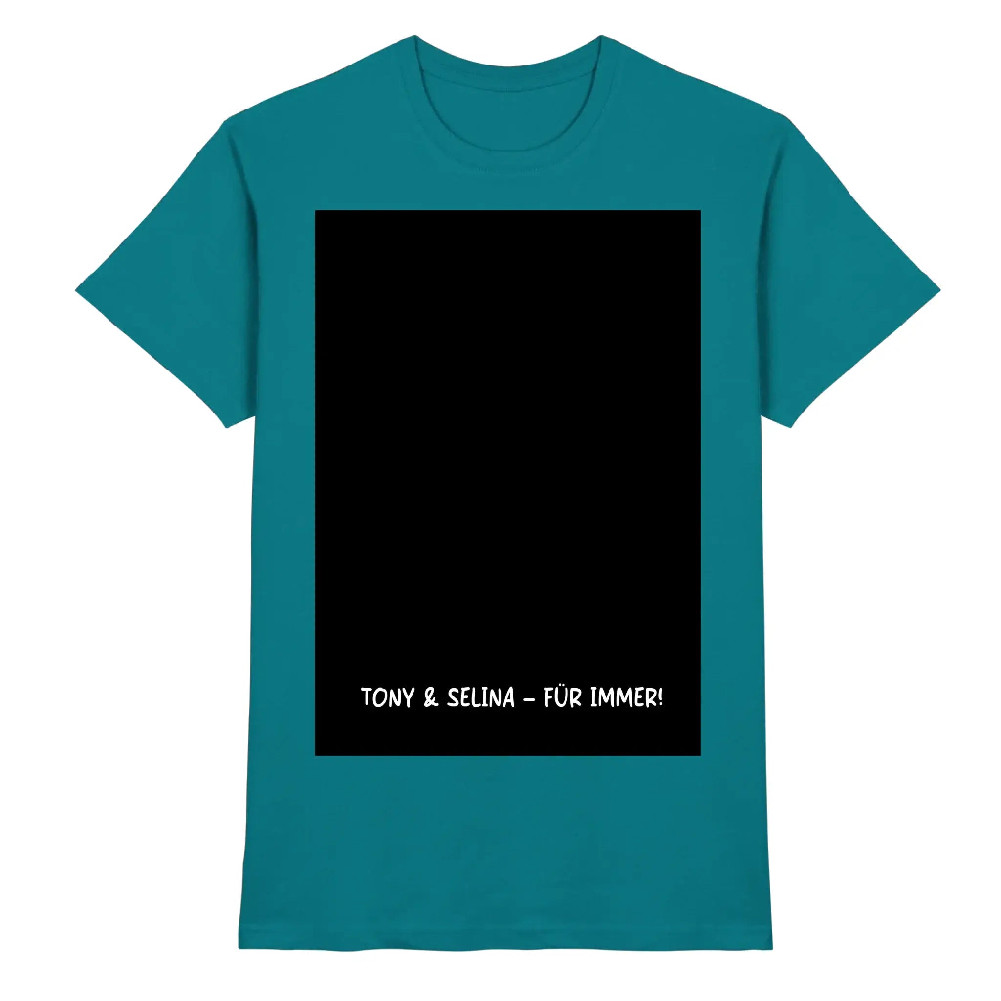 Teal cotton t-shirt mit schwarzem rechteckigem print ton y & selina für immer von der statement collection