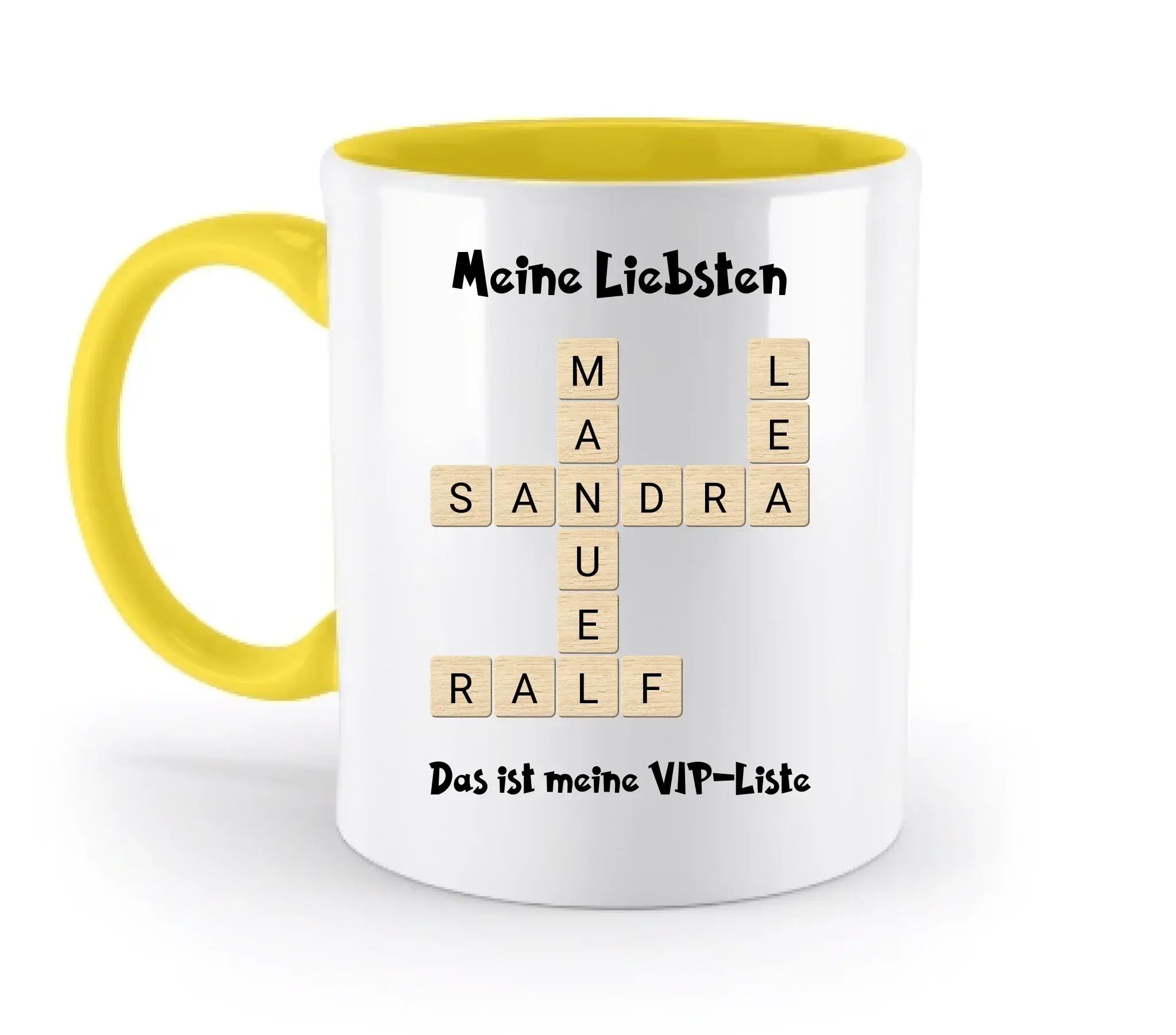 Kreuzwort-Motiv • mehrere Artikel • ’Statement-Collection’ • Wunschtext • Mein Motiv - Tassen / Yellow / 330ml