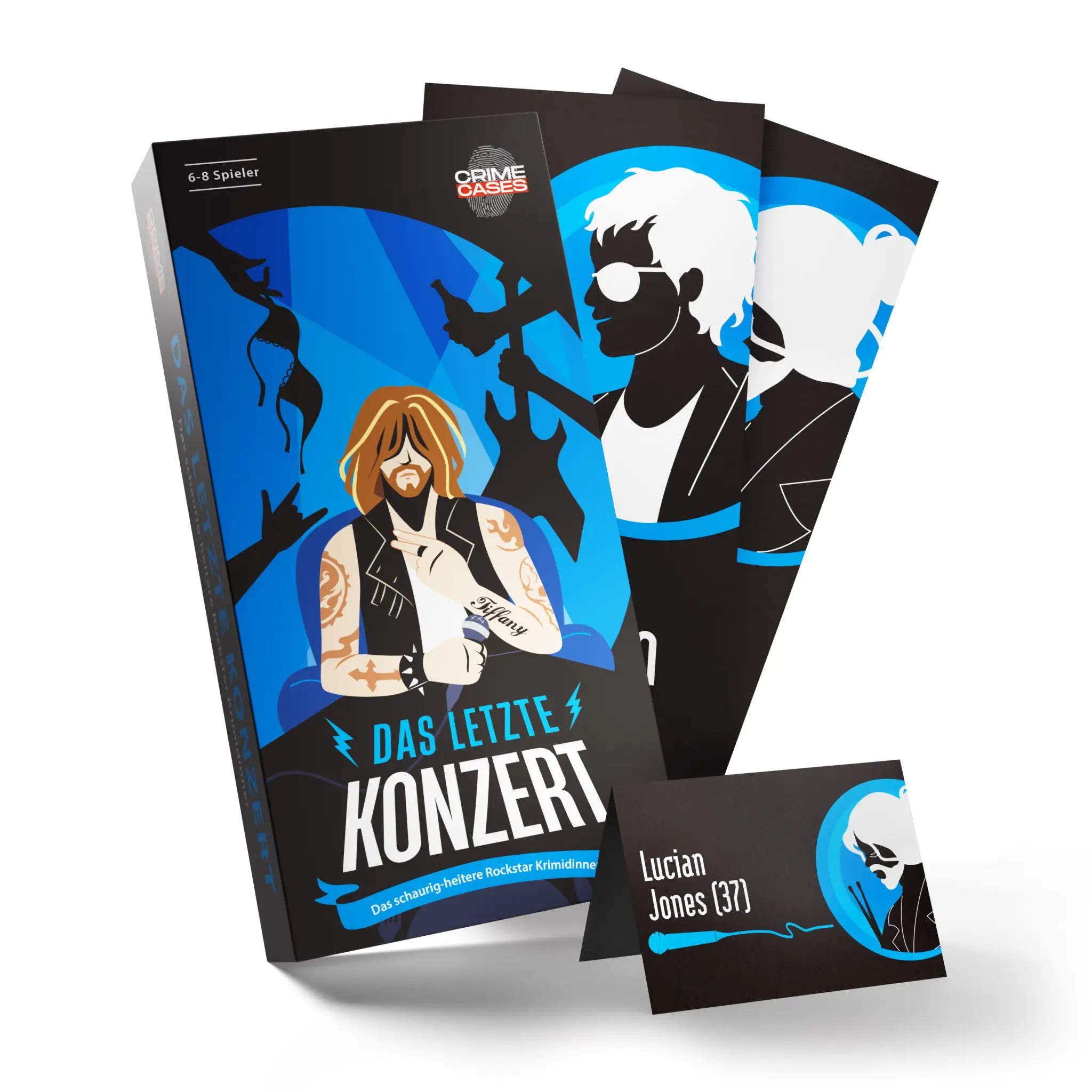 Krimidinner spielbox das letzte konzert mit blau weißem rockstar design für 6 8 personen von crime cases