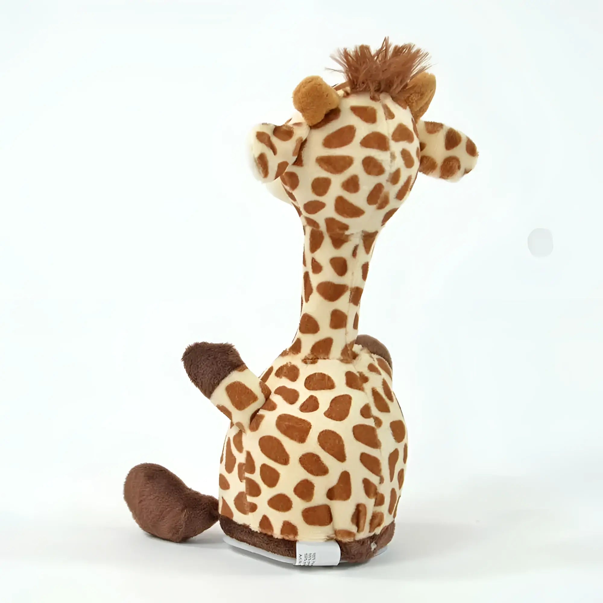 Ein laber-giraffe fleckchen plüschspielzeug mit drehbewegung in creme und braun aus weichem stoff