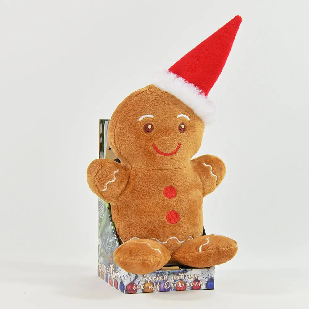 Laber-Lebkuchenmann GINNY der alles nachplappert • inkl Batterien • 17x16x17,5cm • Labertiere