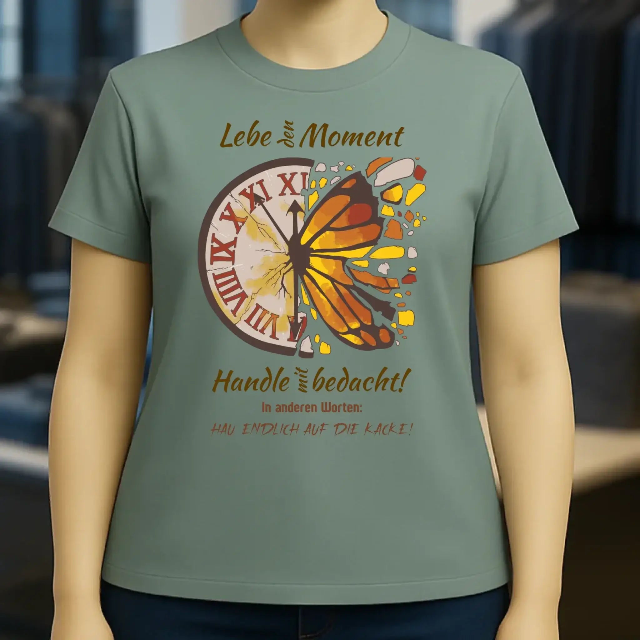 Lebe den Moment • Ladies Premium T-Shirt XS-2XL aus Bio-Baumwolle für Damen • Exklusivdesign • personalisiert