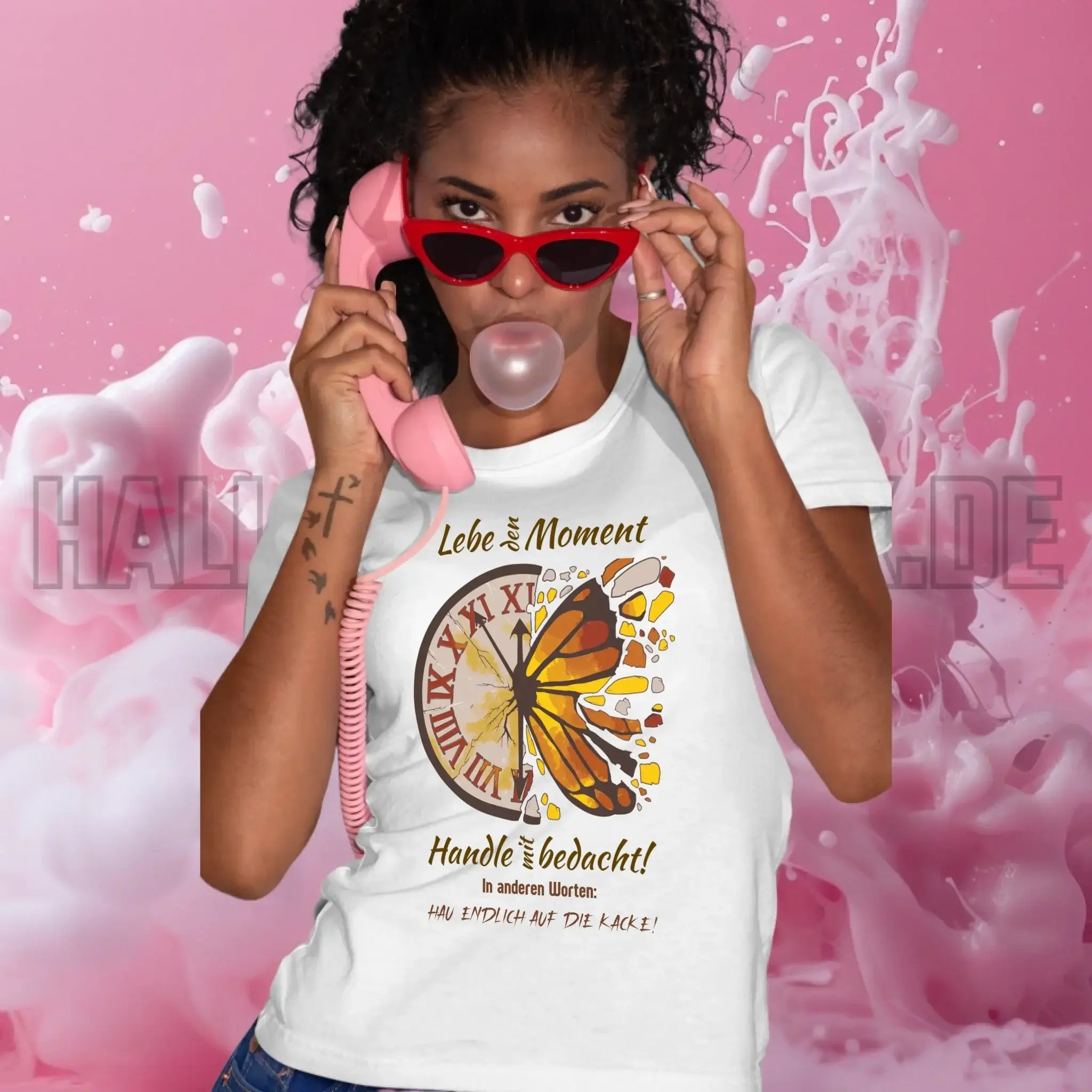 Lebe den Moment • Ladies Premium T-Shirt XS-2XL aus Bio-Baumwolle für Damen • Exklusivdesign • personalisiert