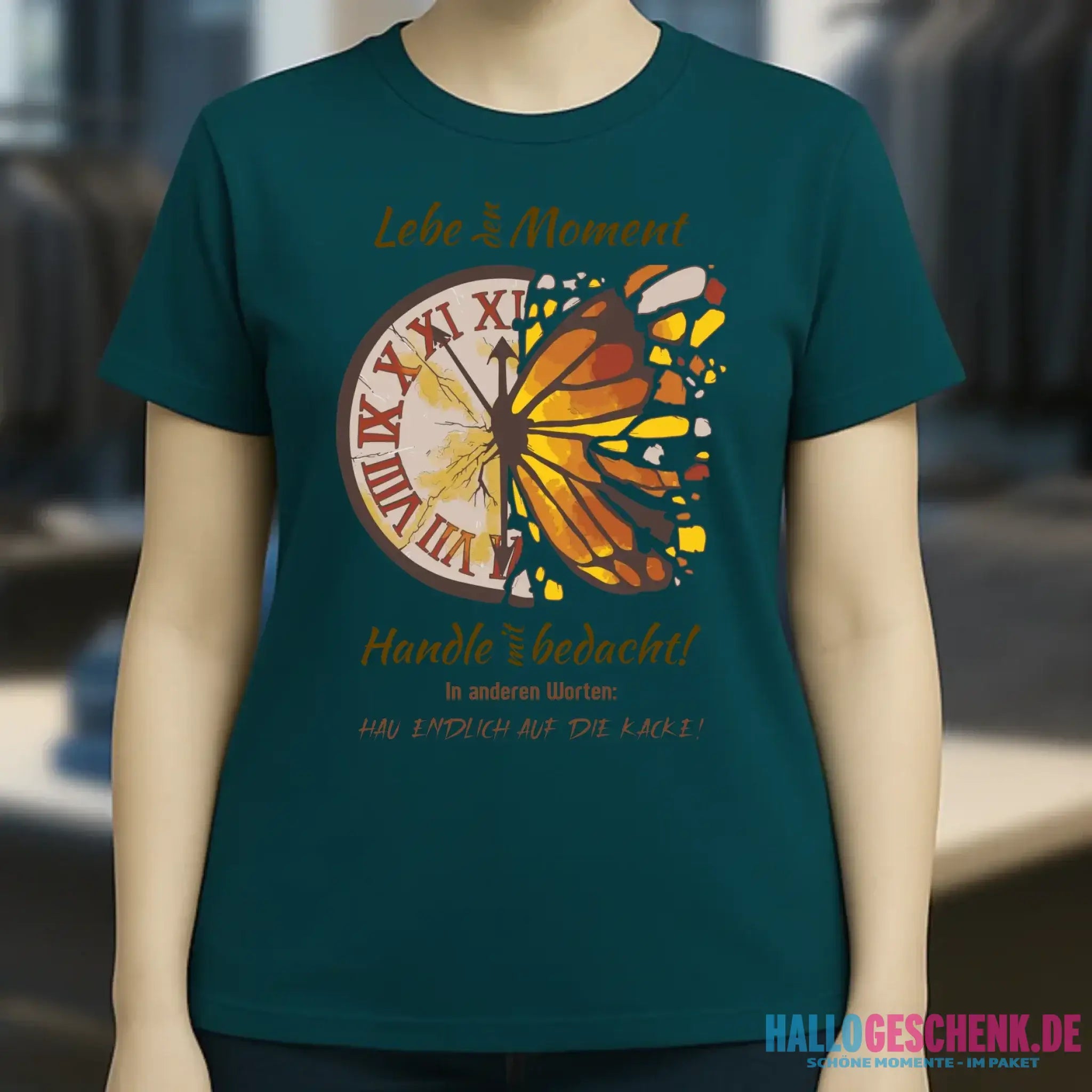 Lebe den Moment • Ladies Premium T-Shirt XS-2XL aus Bio-Baumwolle für Damen • Exklusivdesign • personalisiert