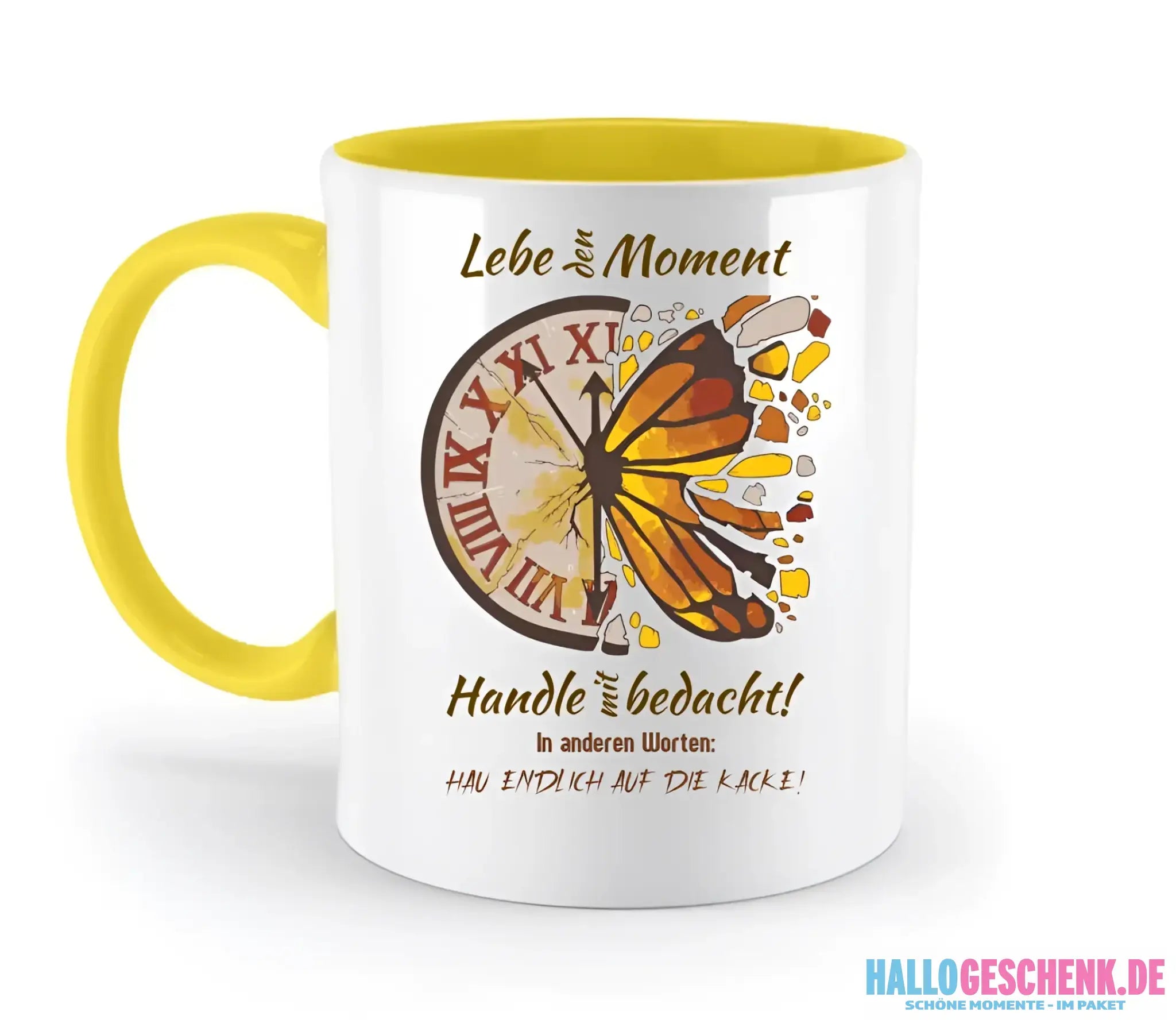 Lebe den Moment • zweifarbige Tasse • Exklusivdesign • personalisiert