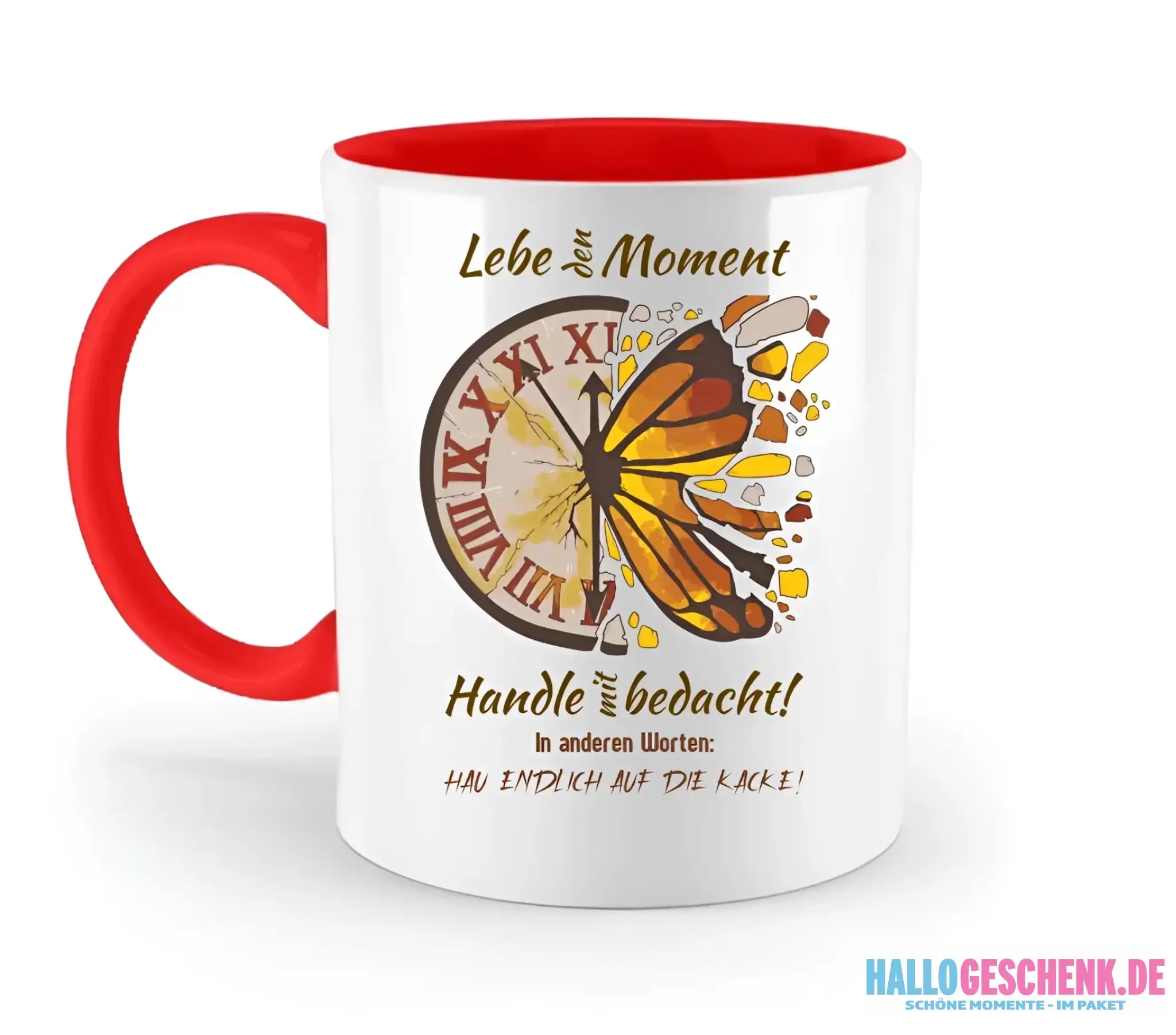 Lebe den Moment • zweifarbige Tasse • Exklusivdesign • personalisiert