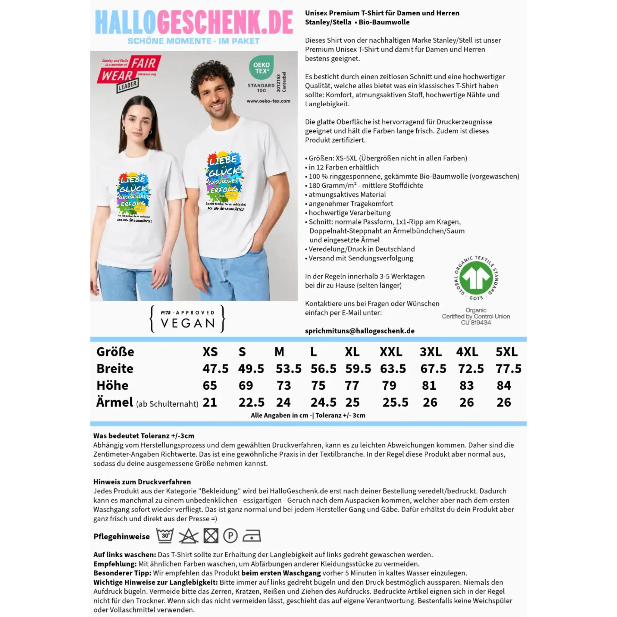 Liebe Glück Gesundheit Erfolg • Unisex Premium T-Shirt XS-5XL aus Bio-Baumwolle für Damen & Herren • Exklusivdesign • personalisiert