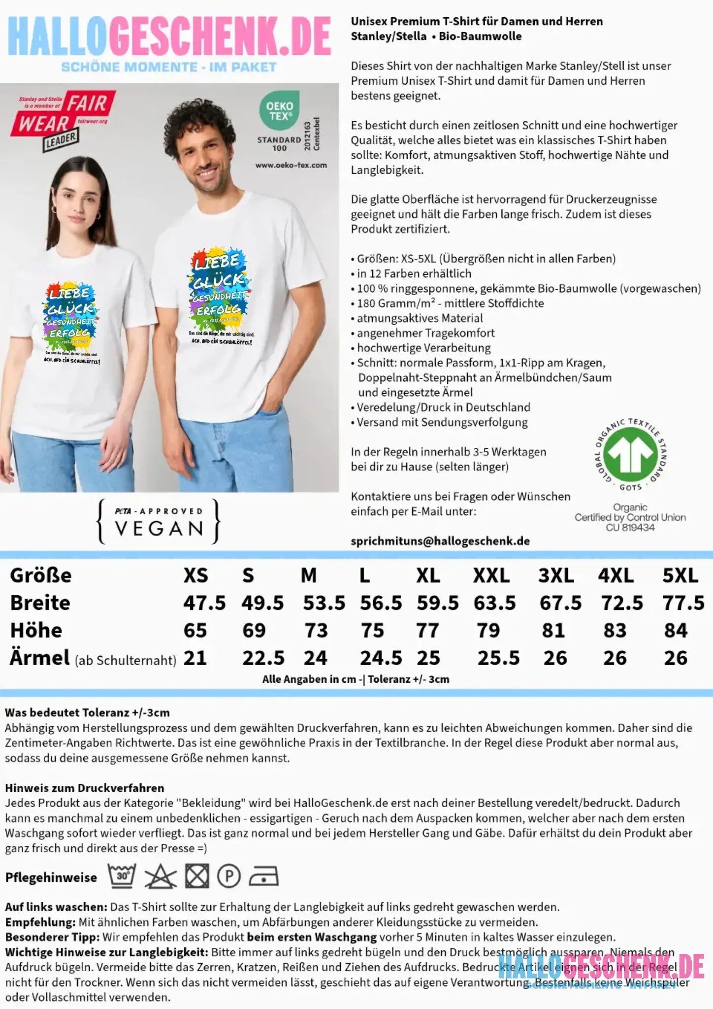 Liebe Glück Gesundheit Erfolg • Unisex Premium T-Shirt XS-5XL aus Bio-Baumwolle für Damen & Herren • Exklusivdesign • personalisiert