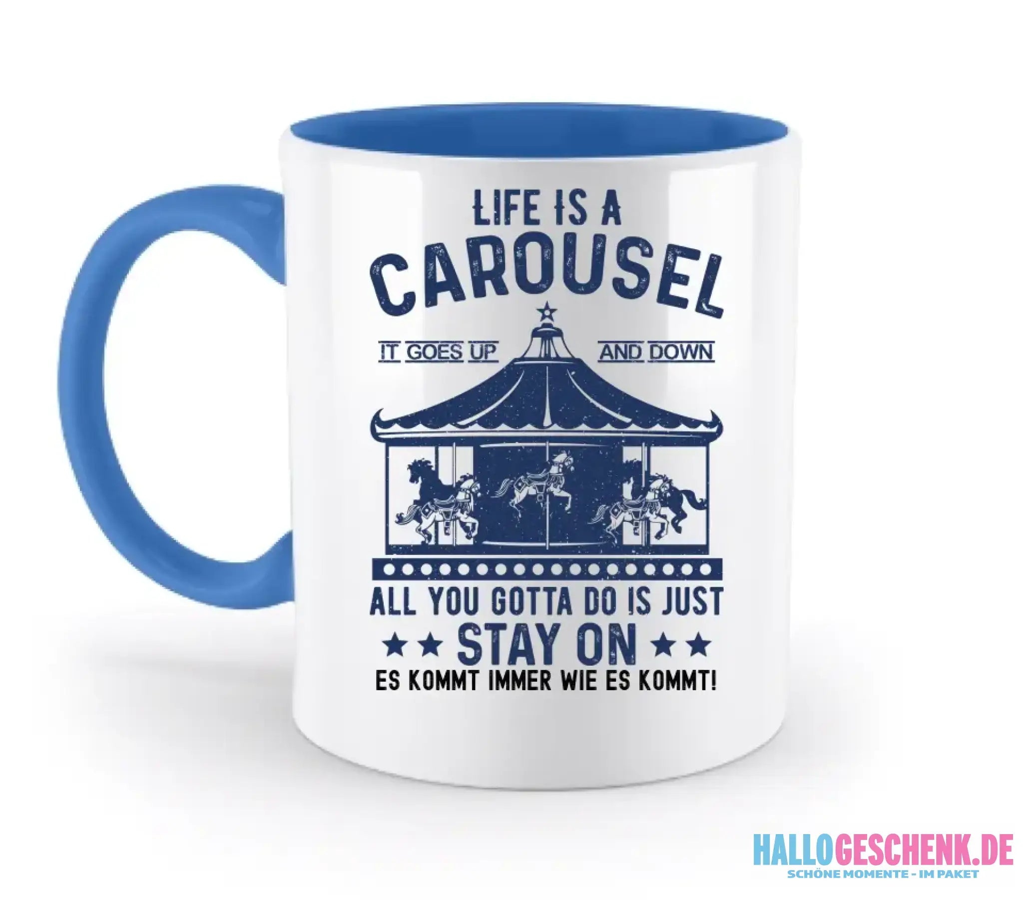 Life is a carousel • zweifarbige Tasse • Exklusivdesign • personalisiert