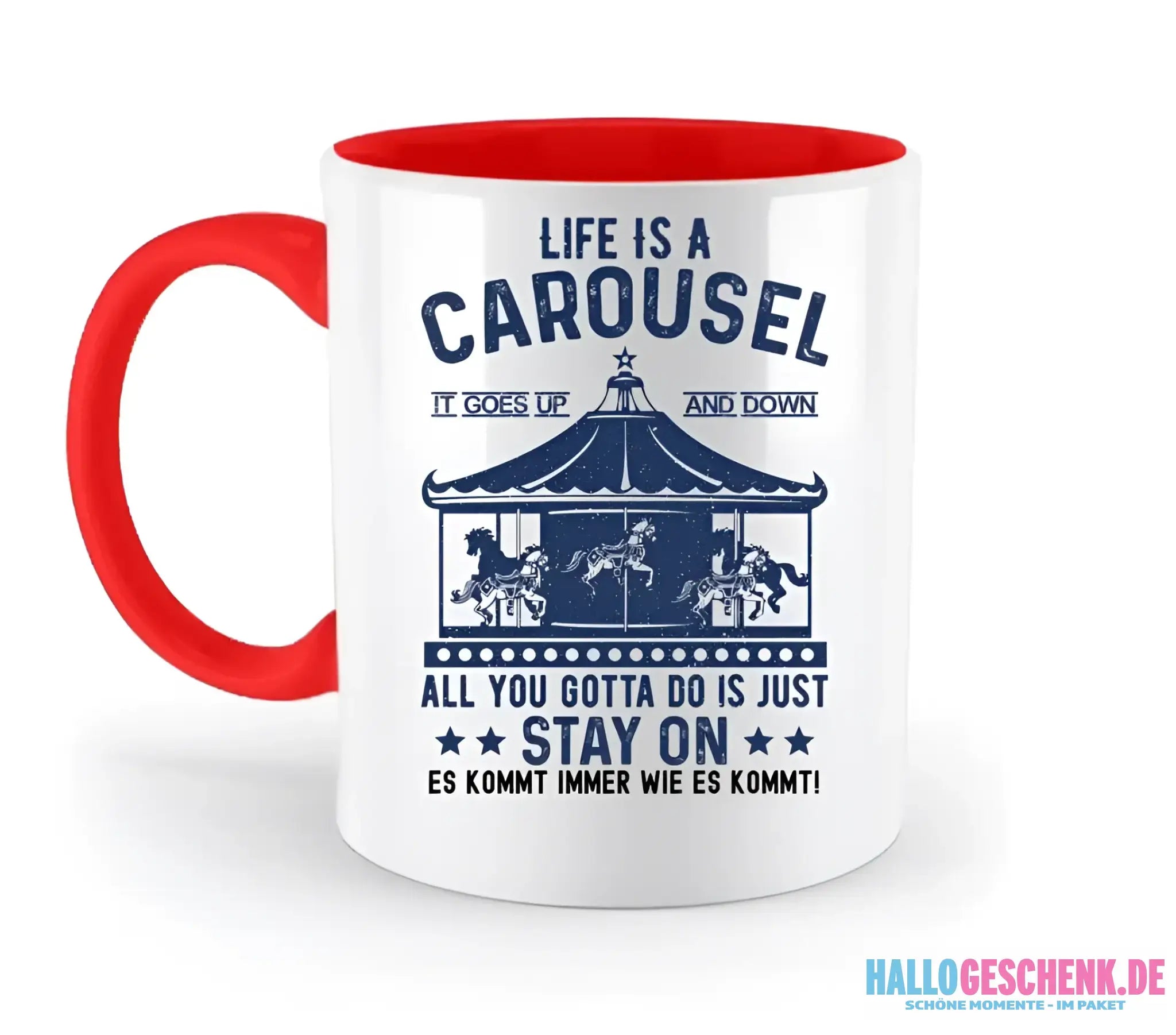 Life is a carousel • zweifarbige Tasse • Exklusivdesign • personalisiert