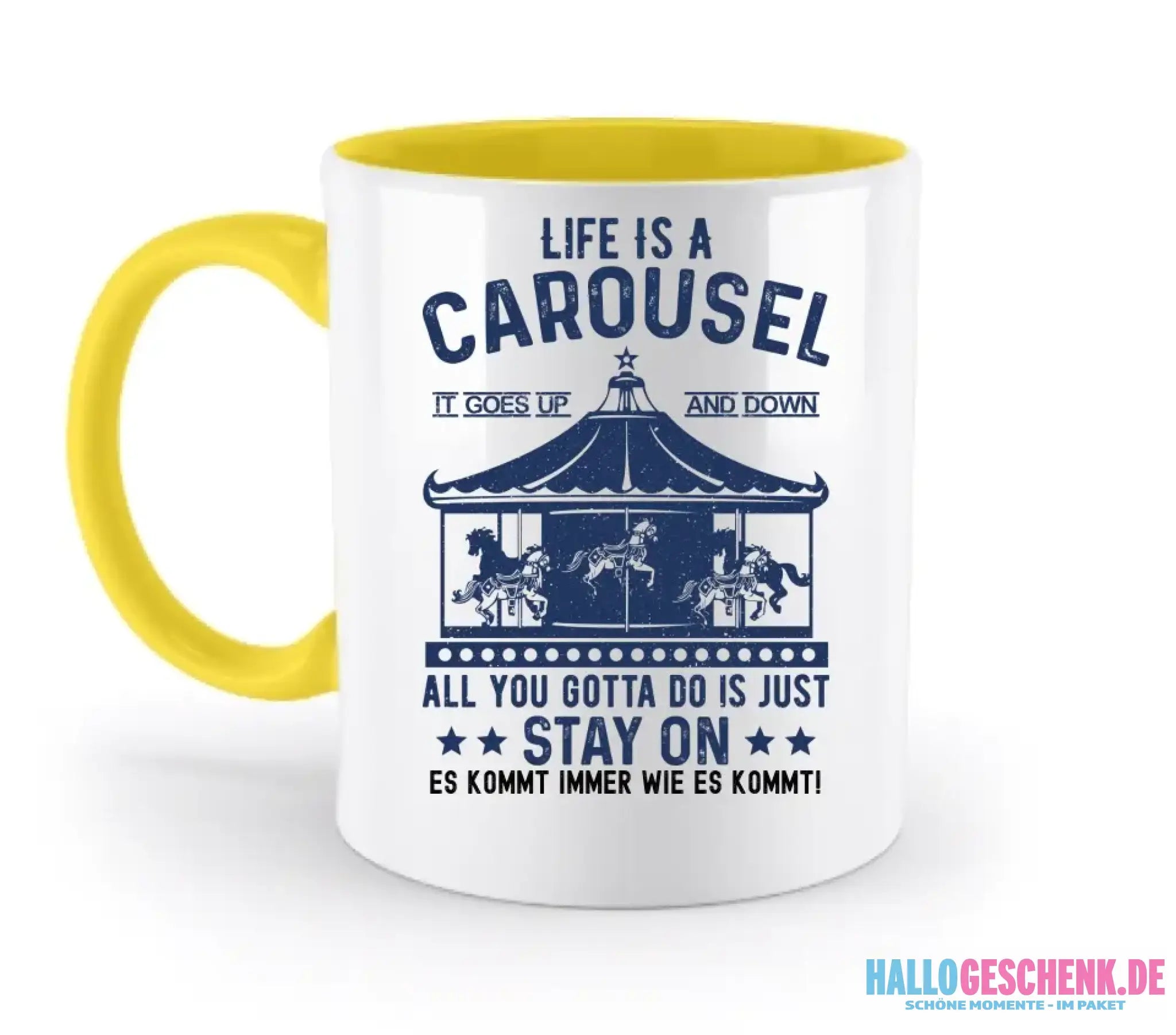 Life is a carousel • zweifarbige Tasse • Exklusivdesign • personalisiert
