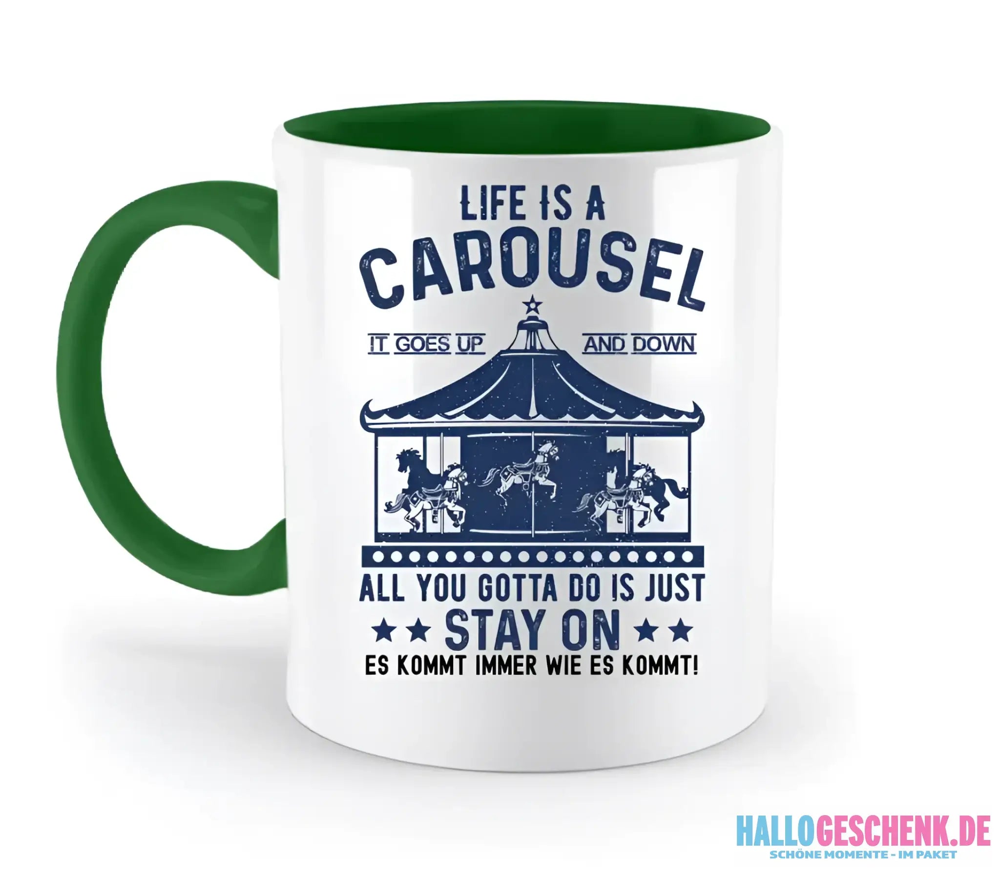 Life is a carousel • zweifarbige Tasse • Exklusivdesign • personalisiert