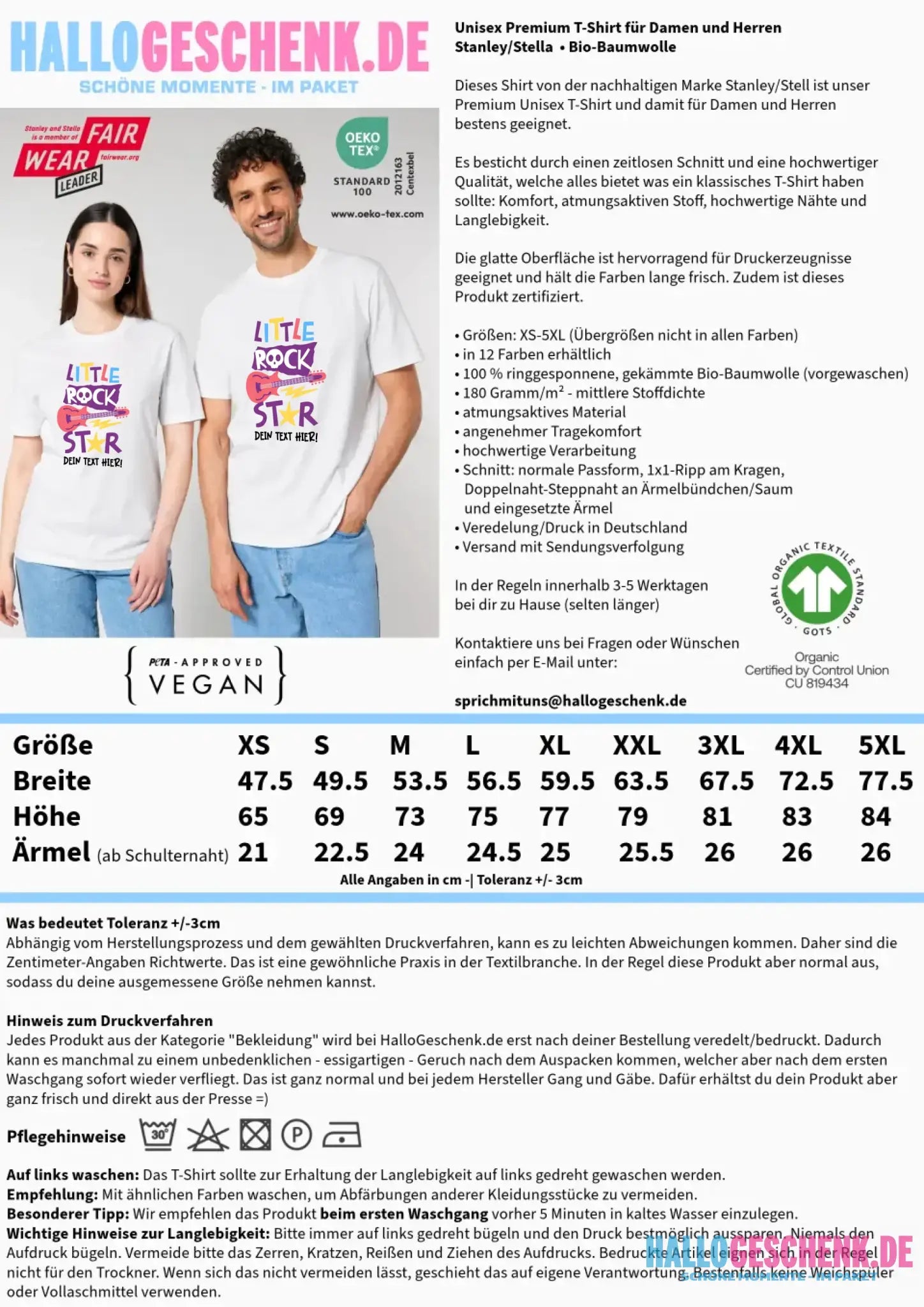 Little Rock Star 2 Motive wählbar • Unisex Premium T-Shirt XS-5XL aus Bio-Baumwolle für Herren & Damen • personalisiert • Motivprodukt