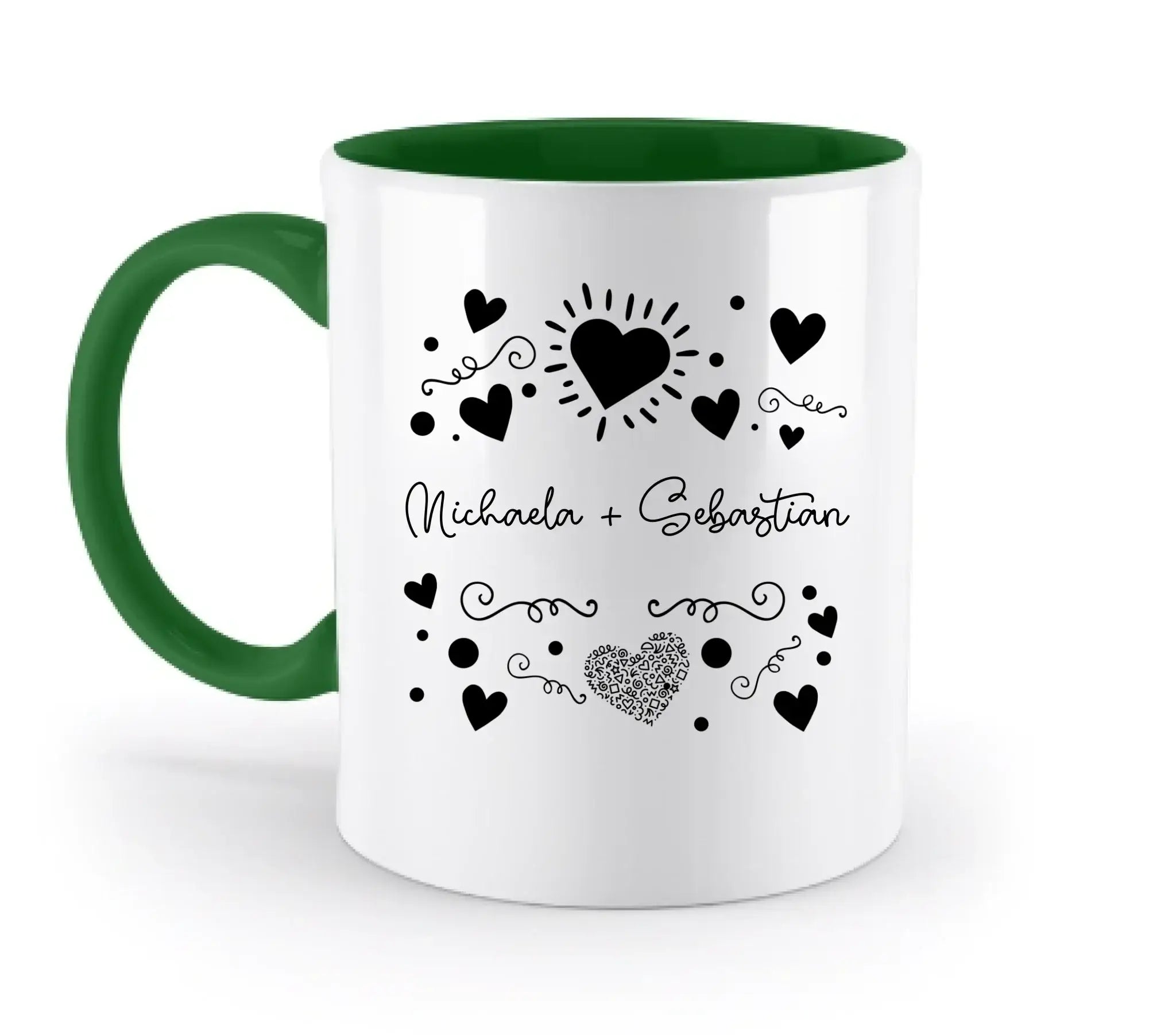Love Design 1-3 mit Wunschnamen (personalisierbare Motive) - Zweifarbige Tasse / Irish-Green / 330ml