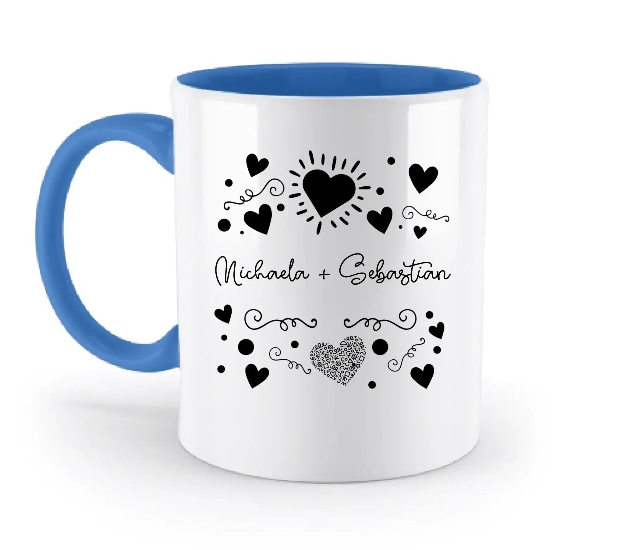 Love Design 1-3 mit Wunschnamen (personalisierbare Motive) - Zweifarbige Tasse / Blue / 330ml - personalisierbare Motive