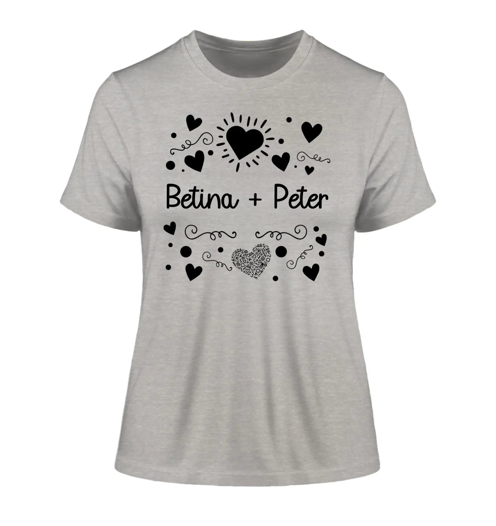 Love Design 1-3 mit Wunschnamen (personalisierbare Motive) - Damen T-Shirt (Fitted) • Bio / Heather Grey / 2XL