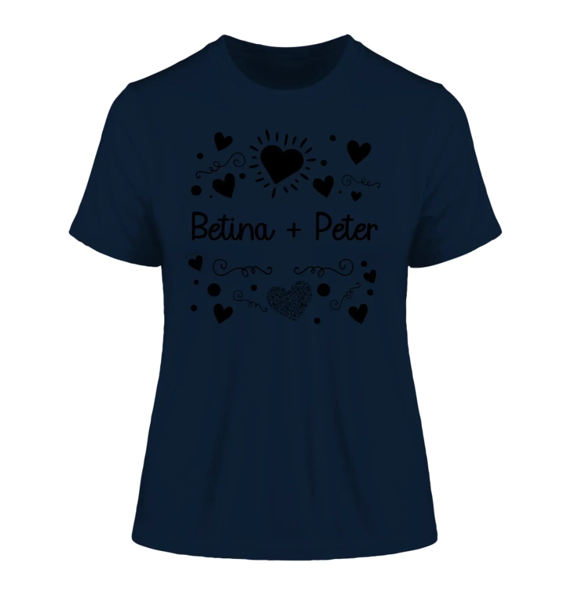 Love Design 1-3 mit Wunschnamen (personalisierbare Motive) - Damen T-Shirt (Fitted) • Bio / French Navy / 2XL