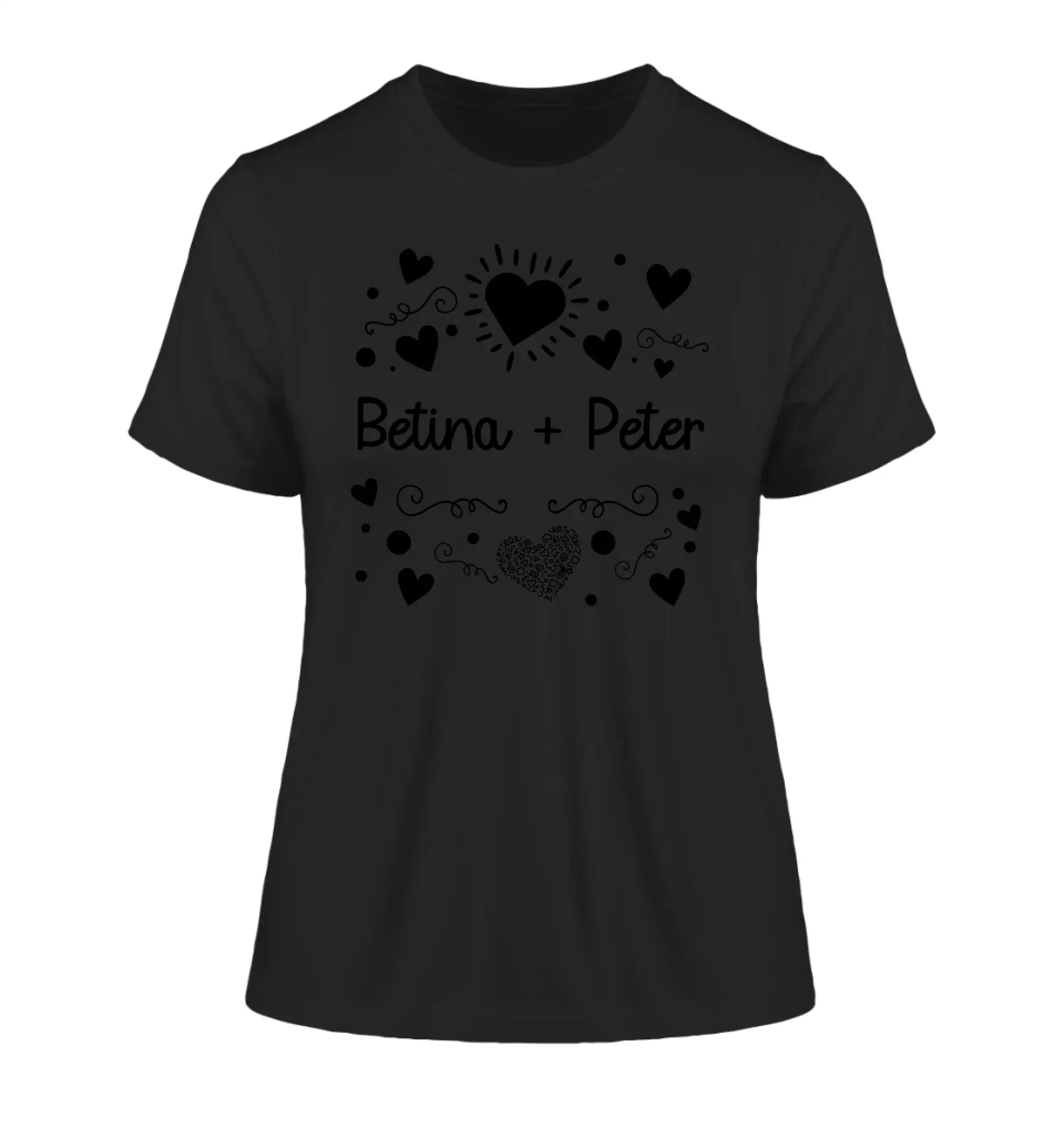 Love Design 1-3 mit Wunschnamen (personalisierbare Motive) - Damen T-Shirt (Fitted) • Bio / Black / 2XL