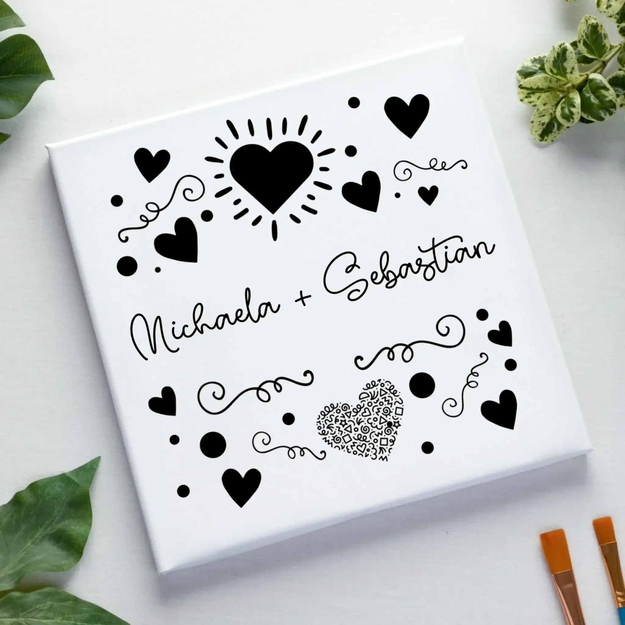 Love Design 1-3 mit Wunschnamen (personalisierbare Motive) - Leinwand auf Holzkeilrahmen / Standard / 20cm-x-20xm