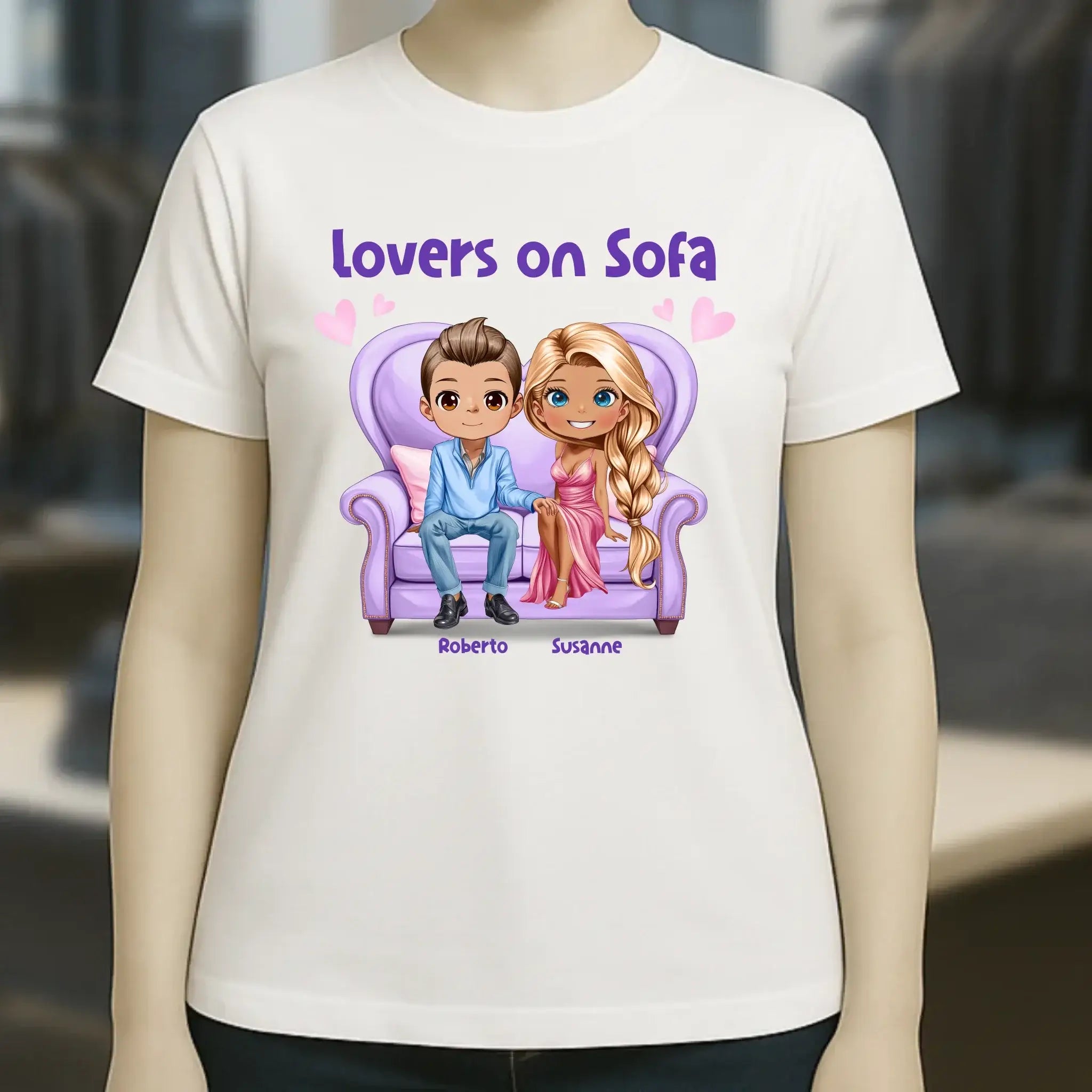 LOVERS ON SOFA diverse Paare • mit Wunschtext • Damen T-Shirt • Bio • personalisiert