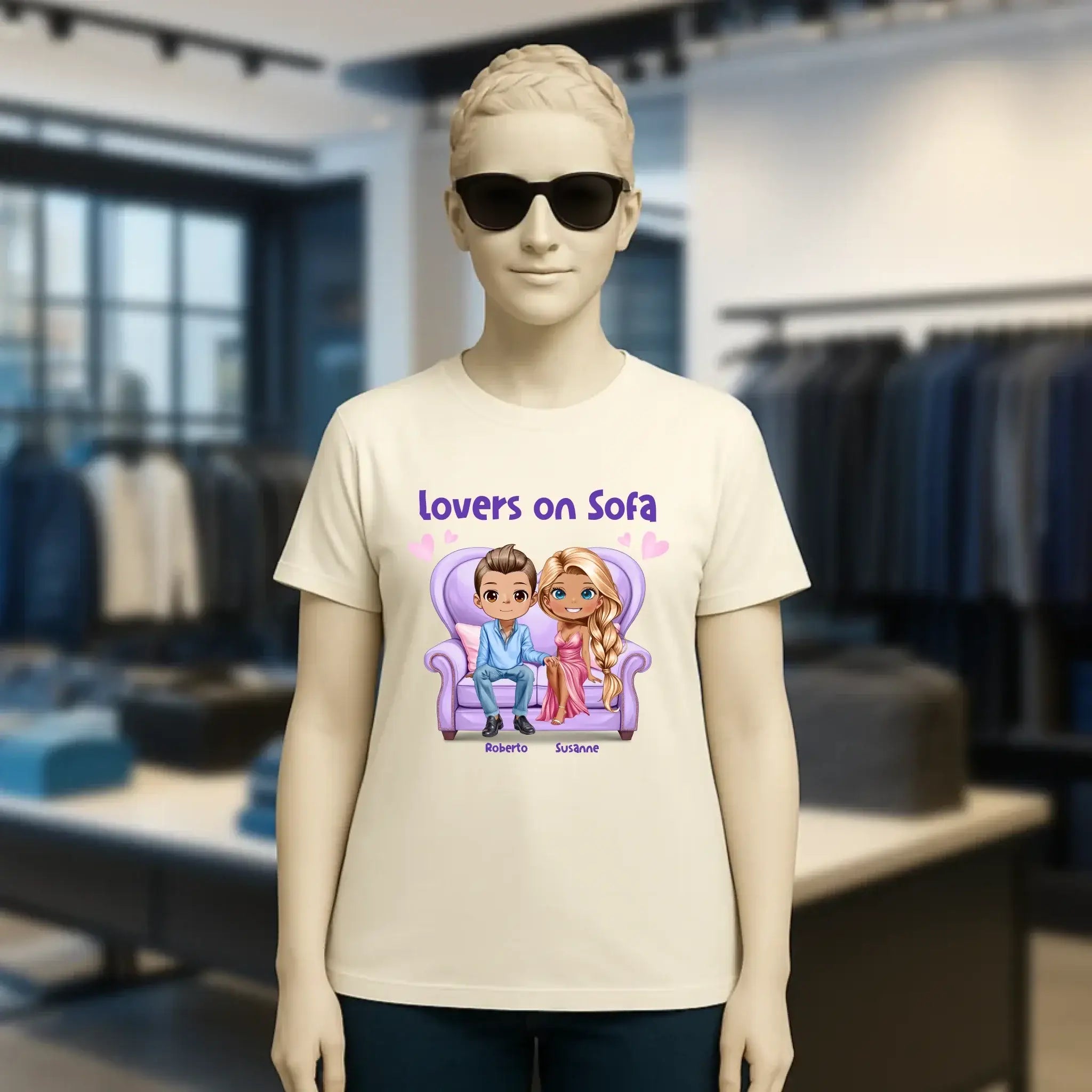 LOVERS ON SOFA diverse Paare • mit Wunschtext • Damen T-Shirt • Bio • personalisiert