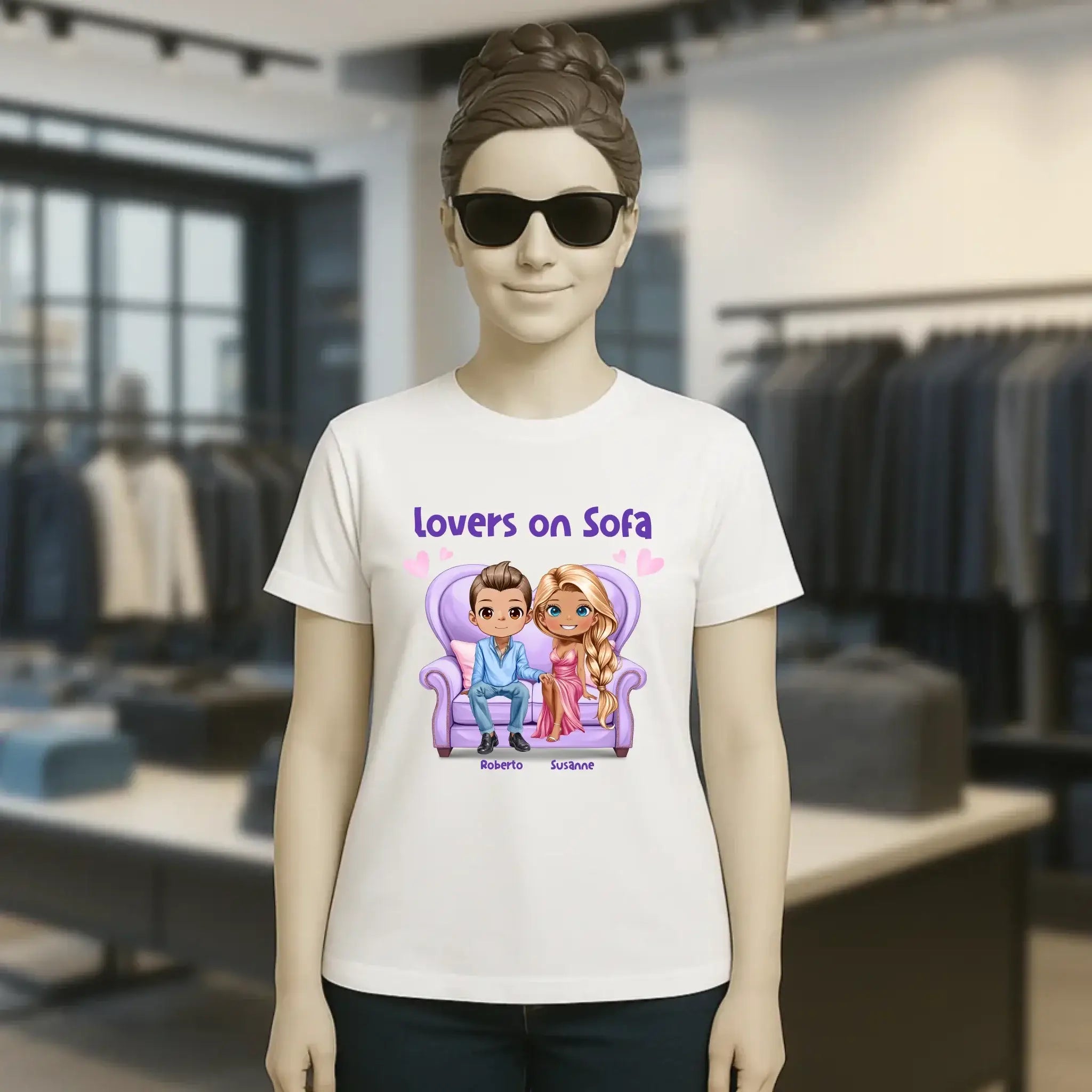 LOVERS ON SOFA diverse Paare • mit Wunschtext • Damen T-Shirt • Bio • personalisiert