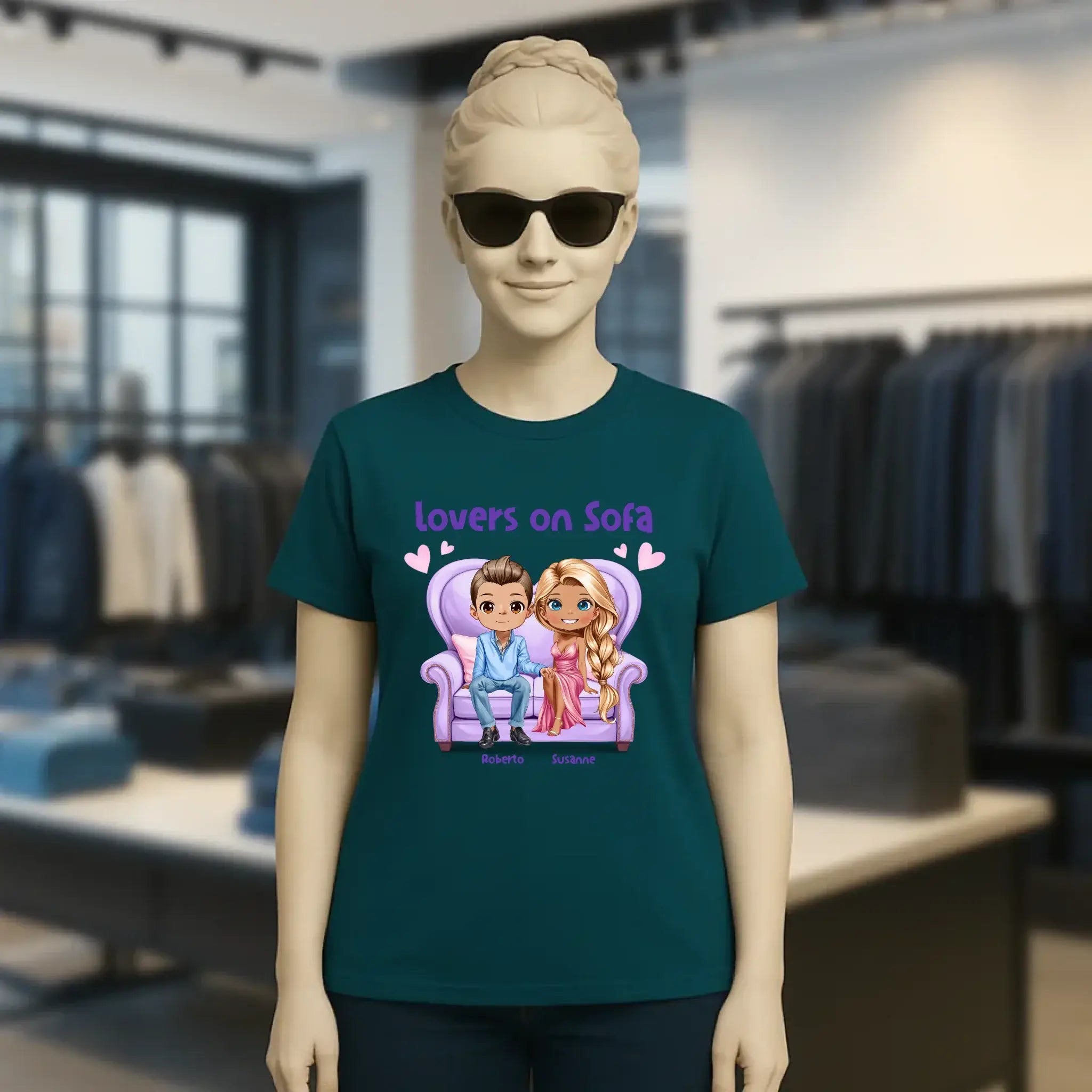 LOVERS ON SOFA diverse Paare • mit Wunschtext • Damen T-Shirt • Bio • personalisiert