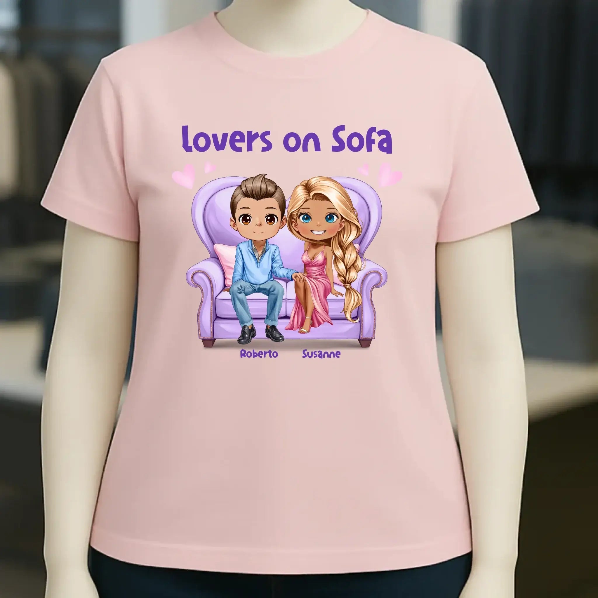 LOVERS ON SOFA diverse Paare • mit Wunschtext • Damen T-Shirt • Bio • personalisiert
