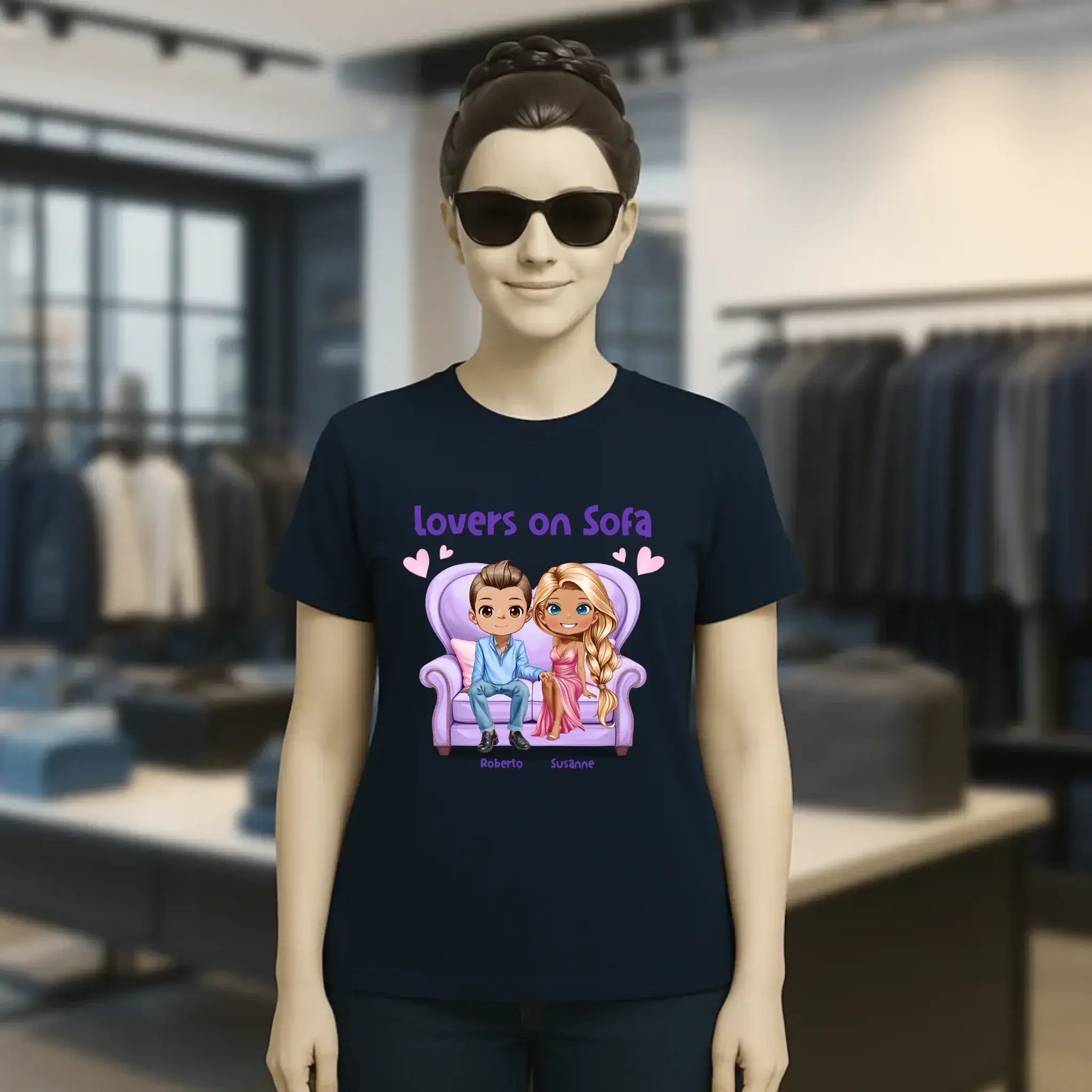 LOVERS ON SOFA diverse Paare • mit Wunschtext • Damen T-Shirt • Bio • personalisiert