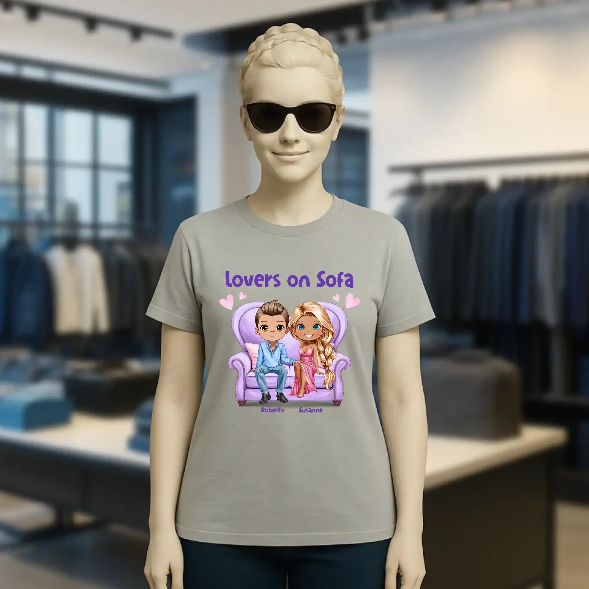 LOVERS ON SOFA diverse Paare • mit Wunschtext • Damen T-Shirt • Bio • personalisiert