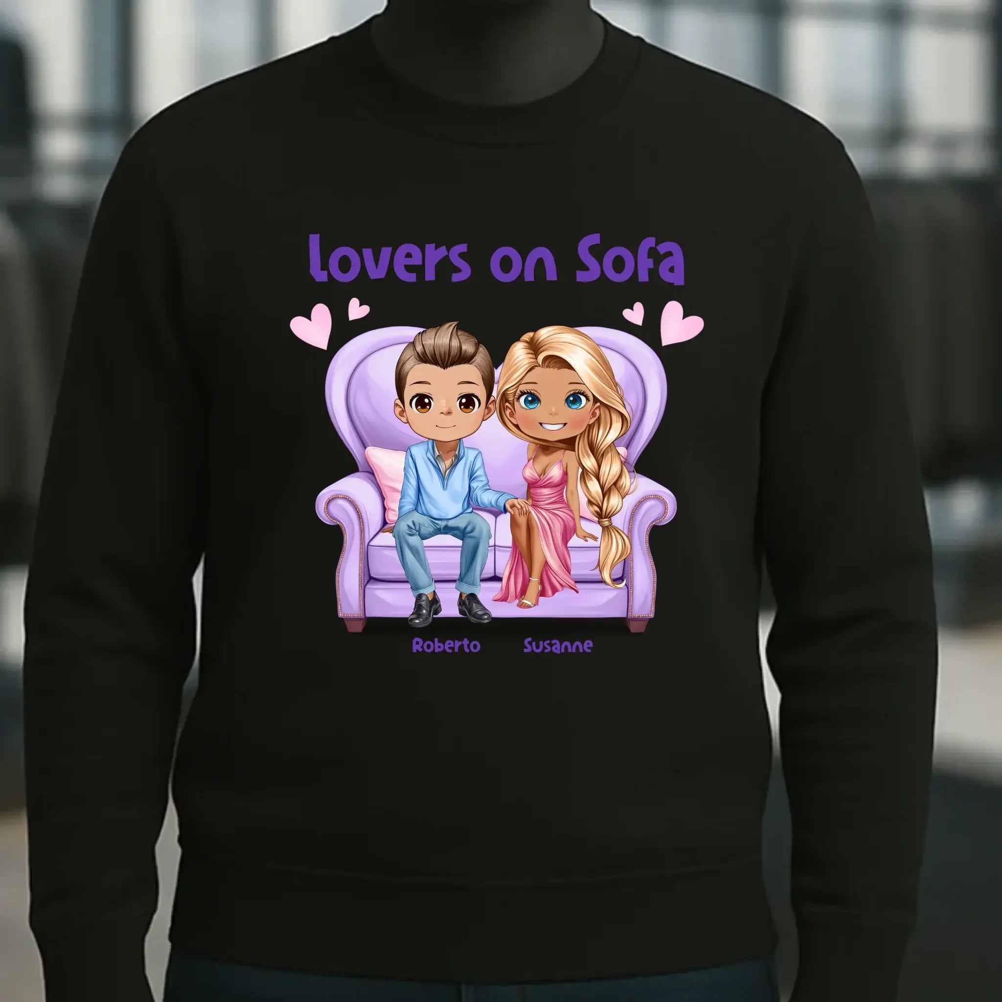 LOVERS ON SOFA diverse Paare • mit Wunschtext • Unisex Sweatshirt für Damen und Herren • Bio • personalisiert