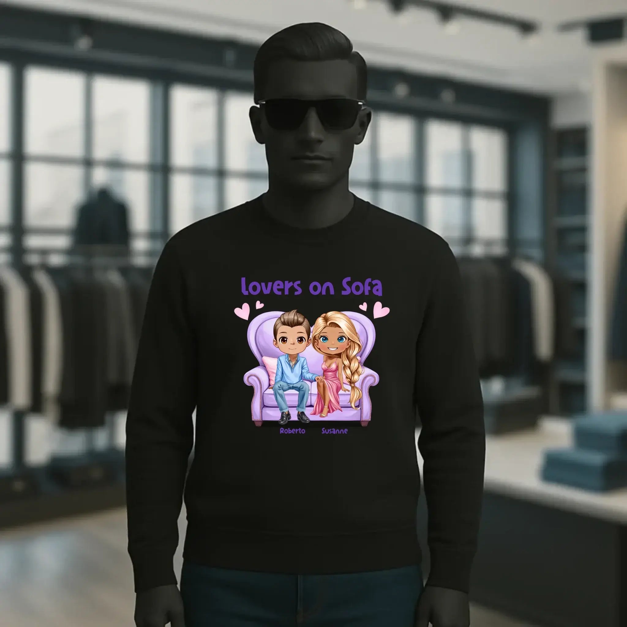 LOVERS ON SOFA diverse Paare • mit Wunschtext • Unisex Sweatshirt für Damen und Herren • Bio • personalisiert