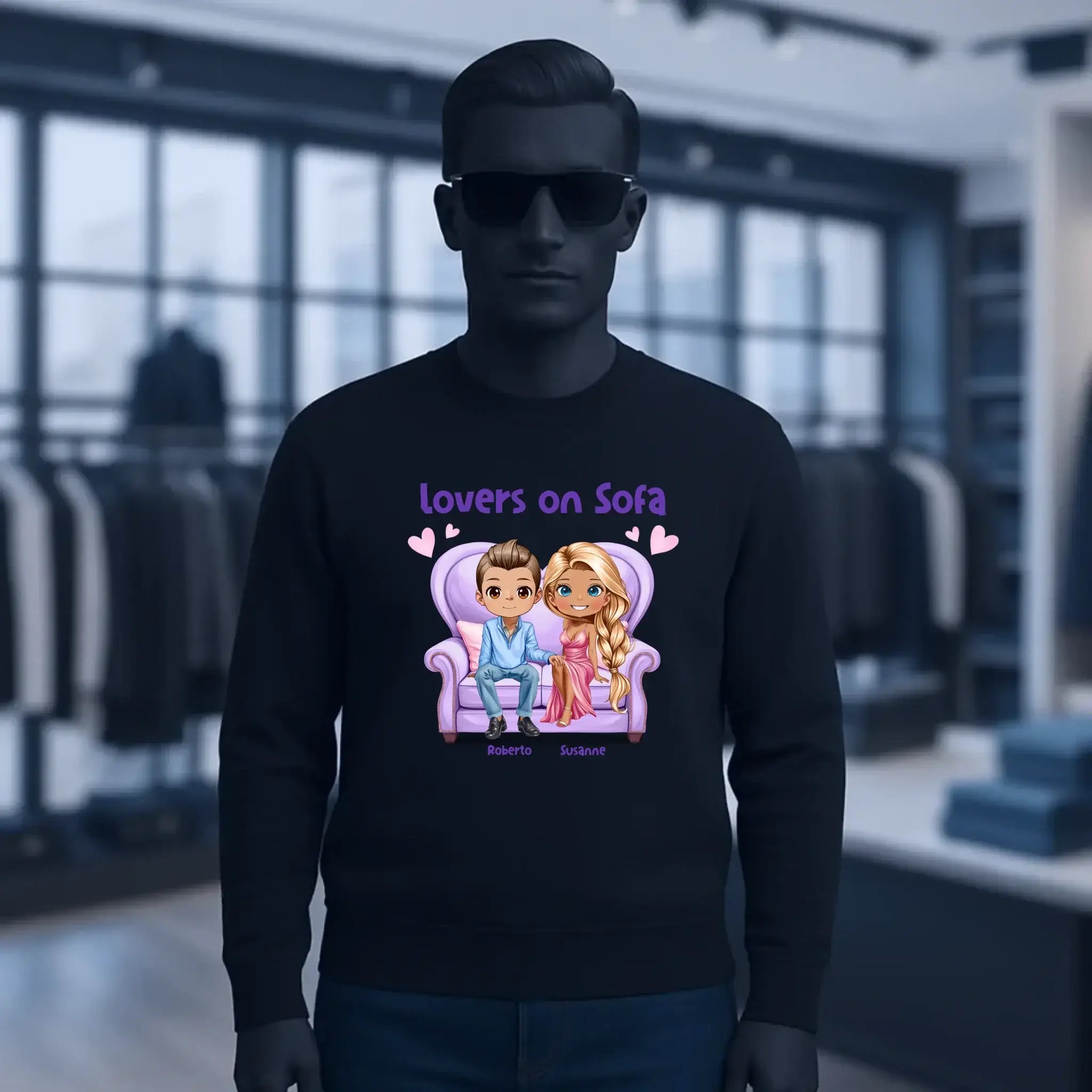 LOVERS ON SOFA diverse Paare • mit Wunschtext • Unisex Sweatshirt für Damen und Herren • Bio • personalisiert