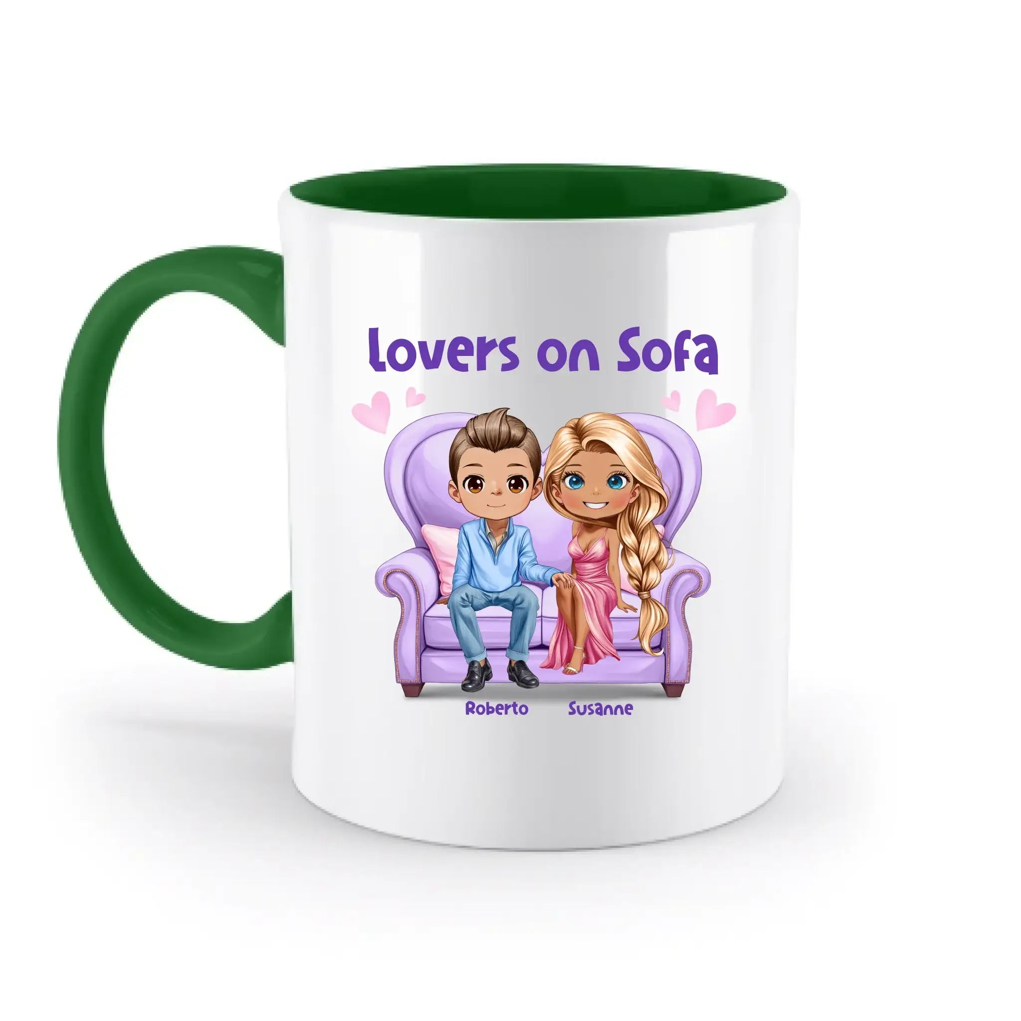 LOVERS ON SOFA (diverse Paare) • mit Wunschtext • zweifarbige Tasse • Exklusivdesign • personalisiert