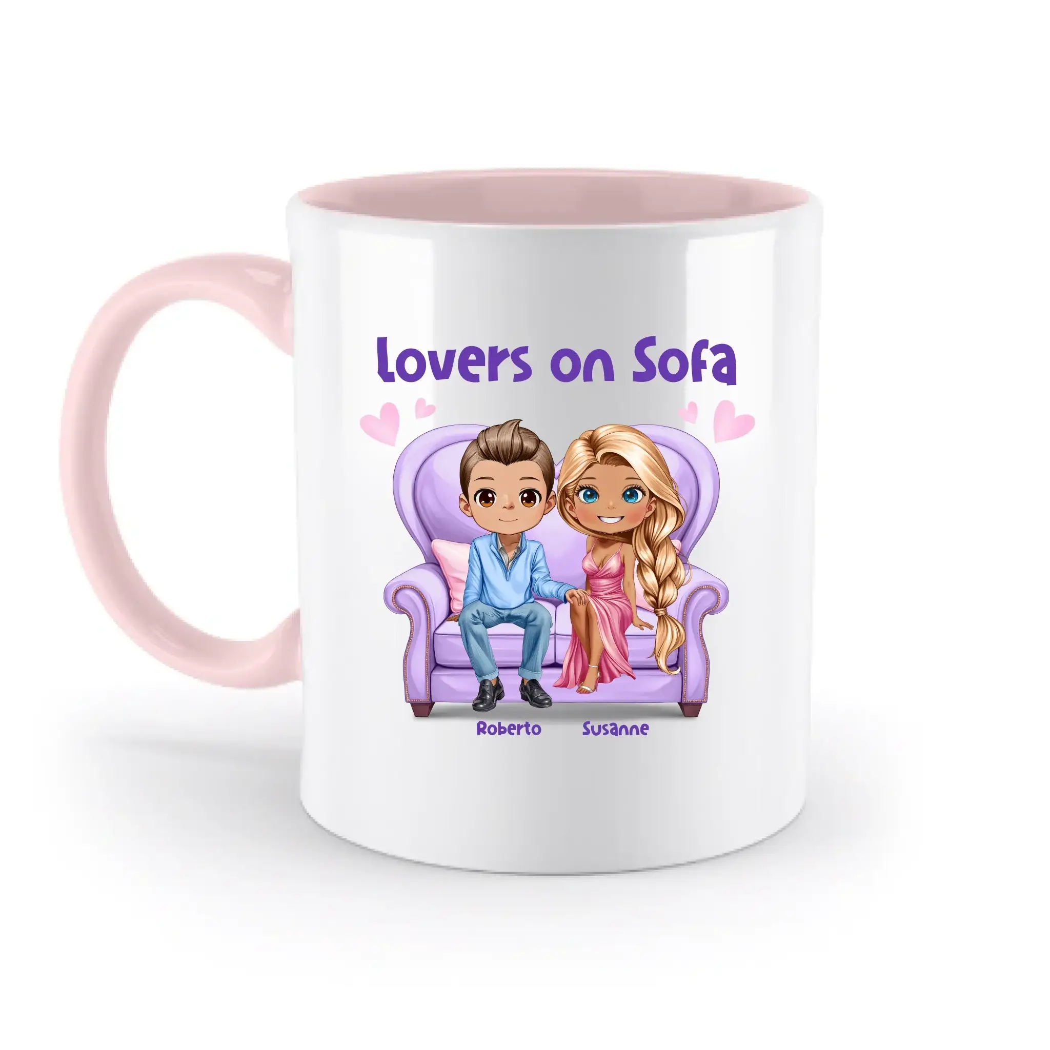 LOVERS ON SOFA (diverse Paare) • mit Wunschtext • zweifarbige Tasse • Exklusivdesign • personalisiert