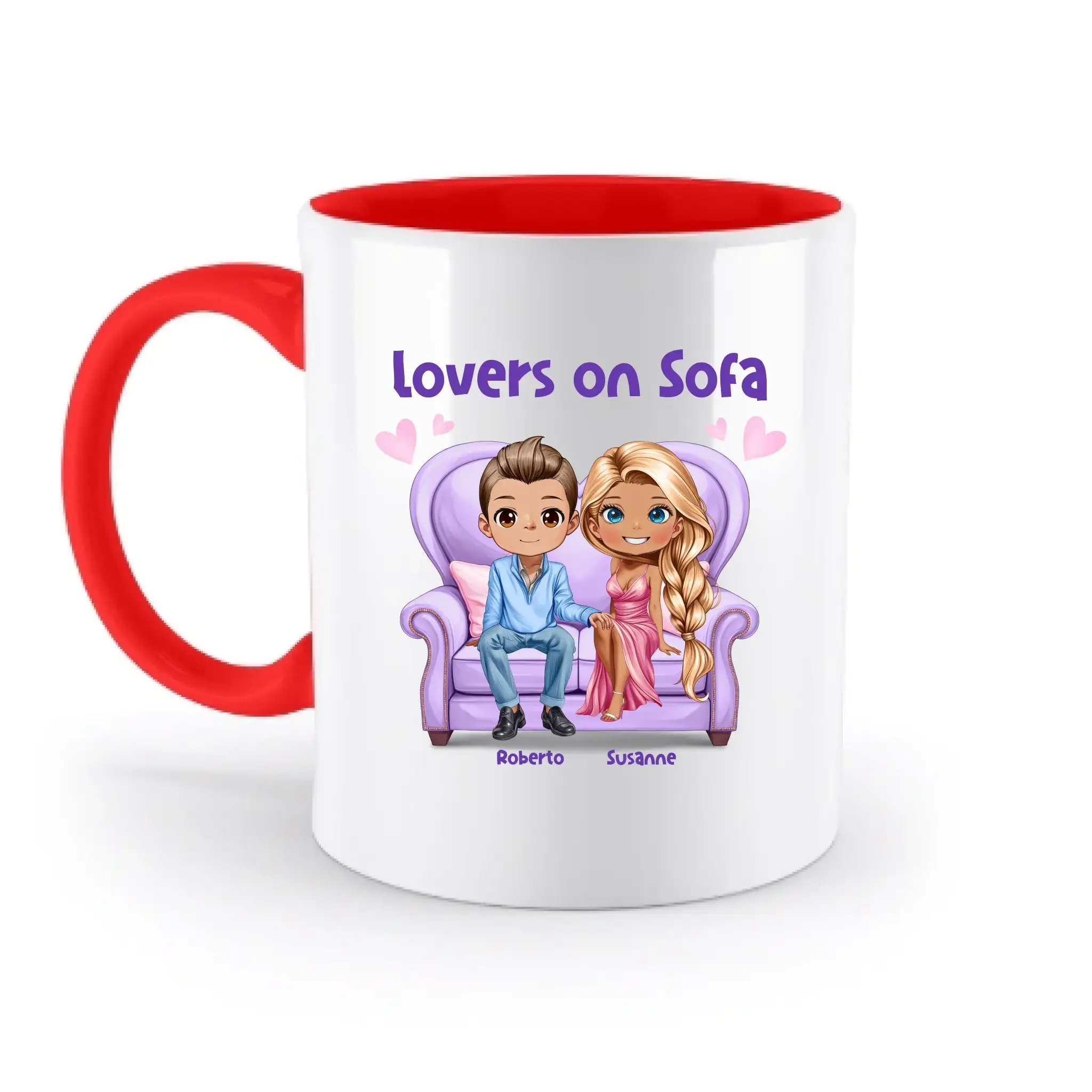 LOVERS ON SOFA (diverse Paare) • mit Wunschtext • zweifarbige Tasse • Exklusivdesign • personalisiert