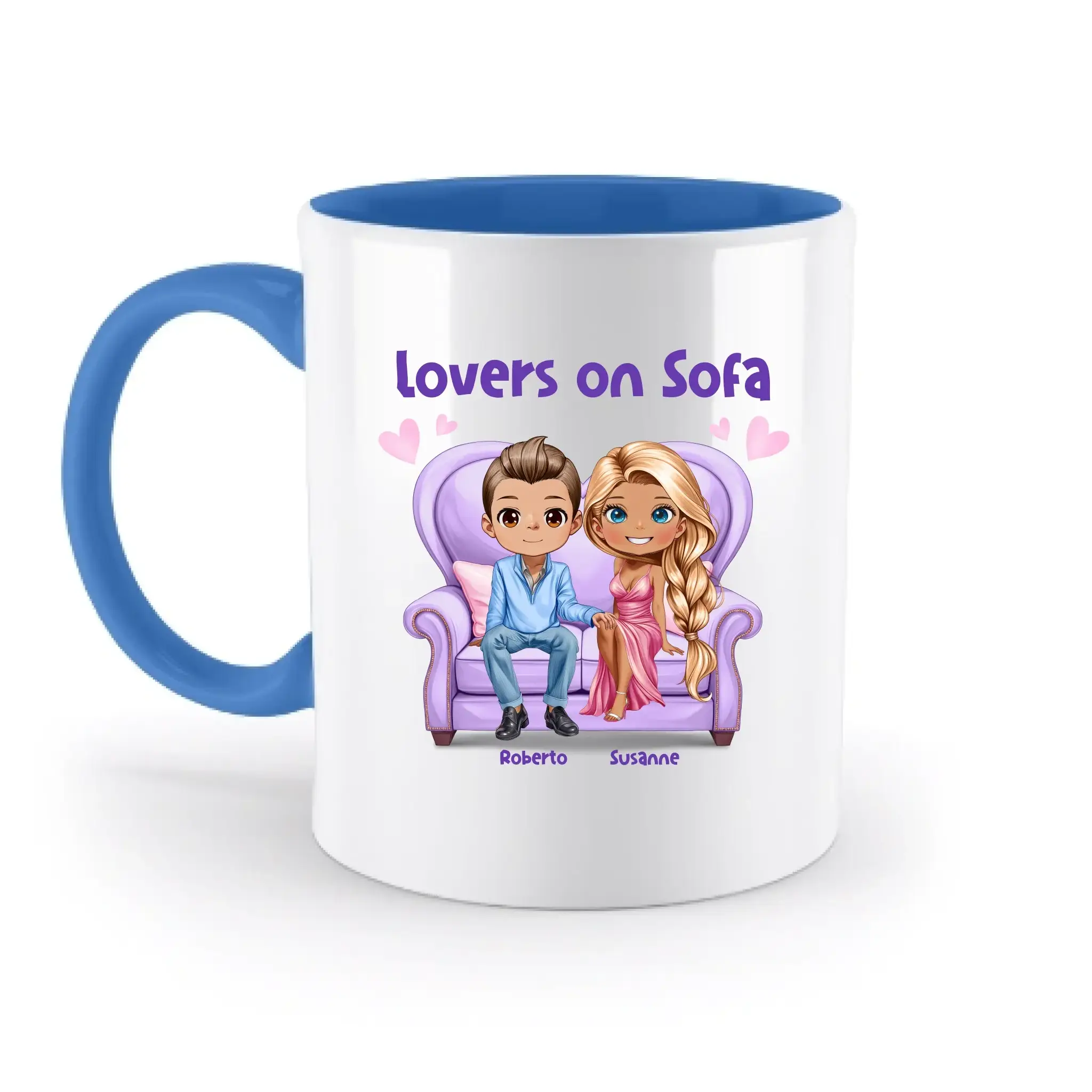 LOVERS ON SOFA (diverse Paare) • mit Wunschtext • zweifarbige Tasse • Exklusivdesign • personalisiert