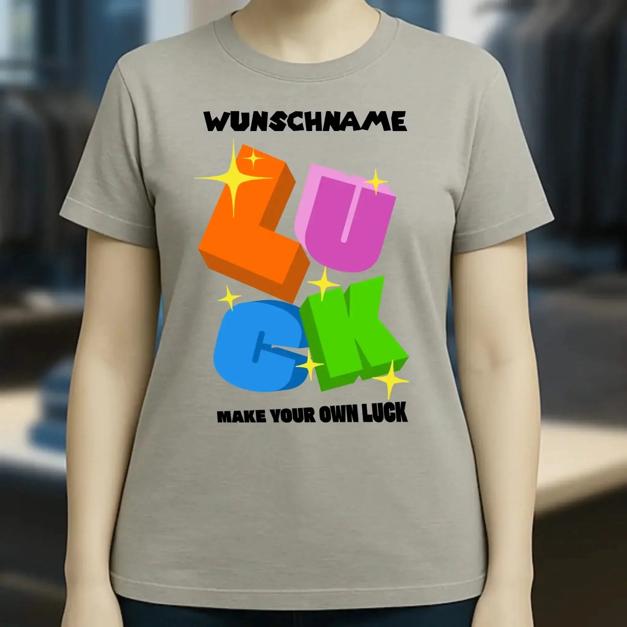 Luck + dein Name • Ladies Premium T-Shirt XS-2XL aus Bio-Baumwolle für Damen • Exklusivdesign • personalisiert