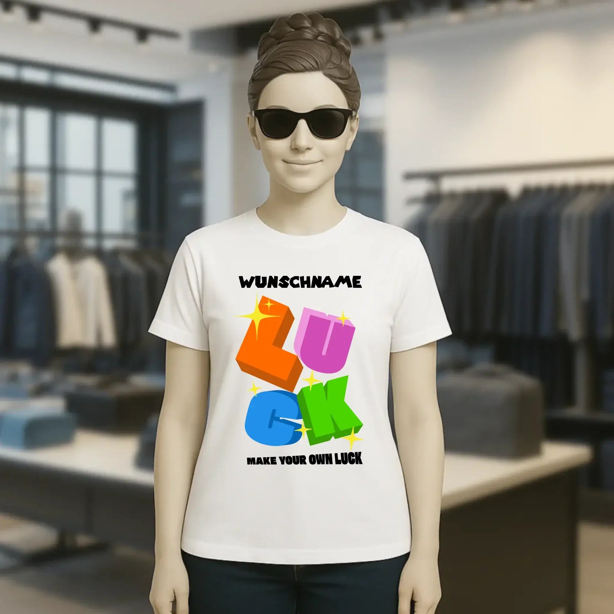 Luck + dein Name • Ladies Premium T-Shirt XS-2XL aus Bio-Baumwolle für Damen • Exklusivdesign • personalisiert