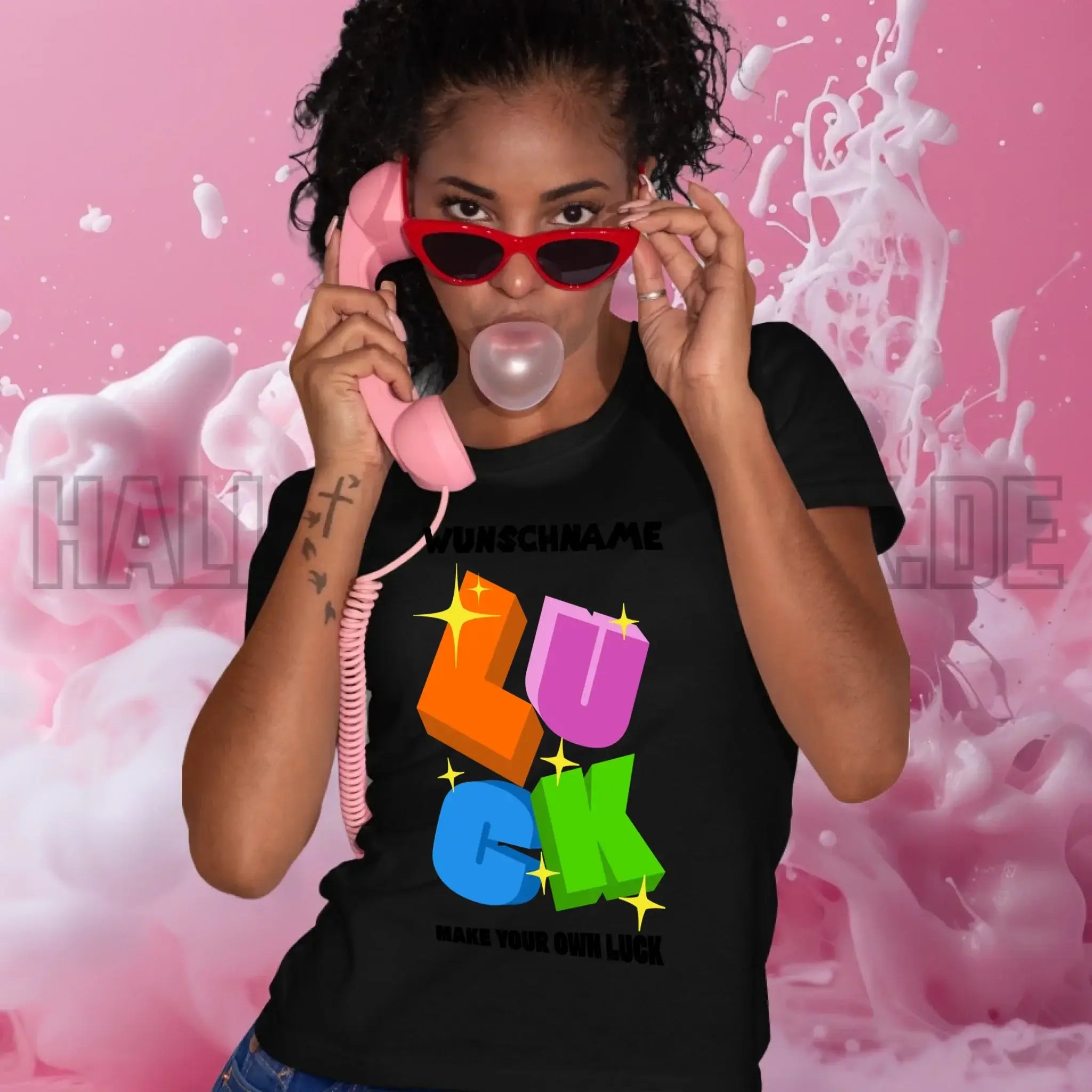 Luck + dein Name • Ladies Premium T-Shirt XS-2XL aus Bio-Baumwolle für Damen • Exklusivdesign • personalisiert